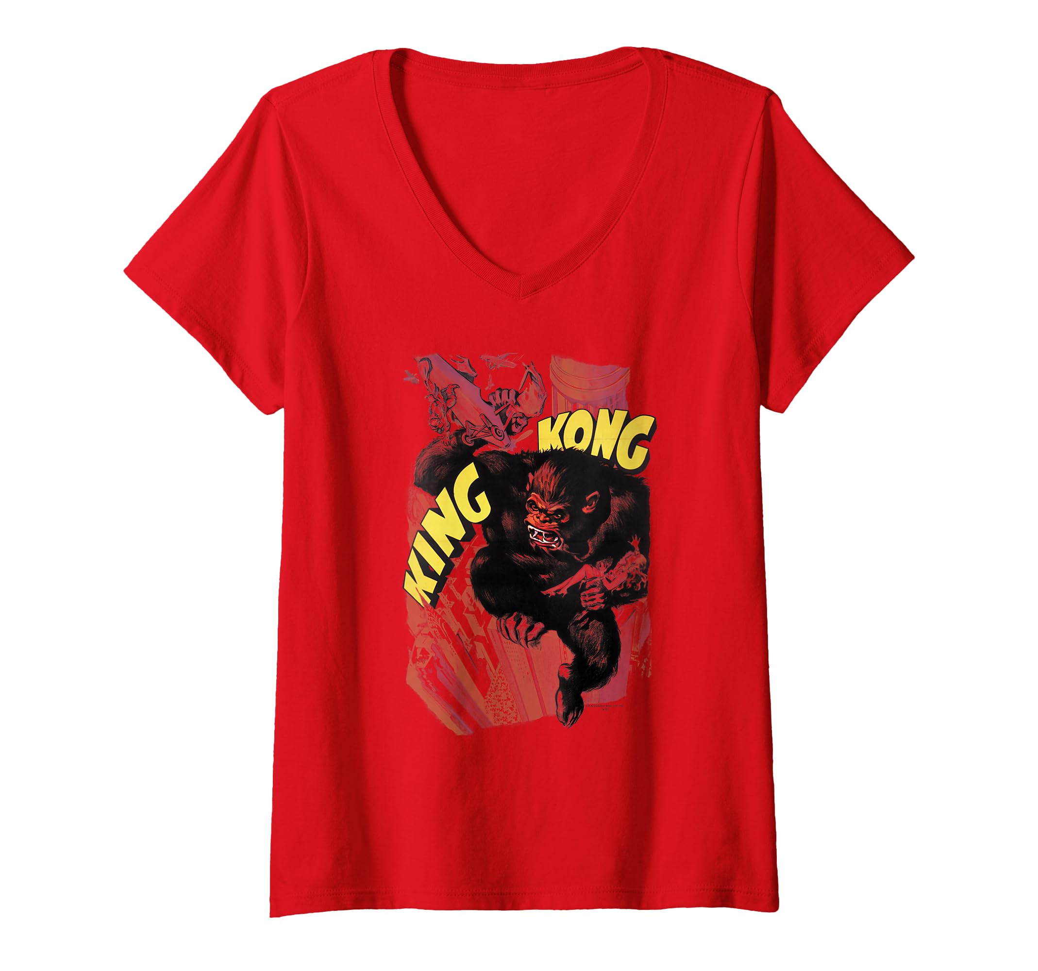 Womens King Kong Plane Grab V-Neck T-Shirt