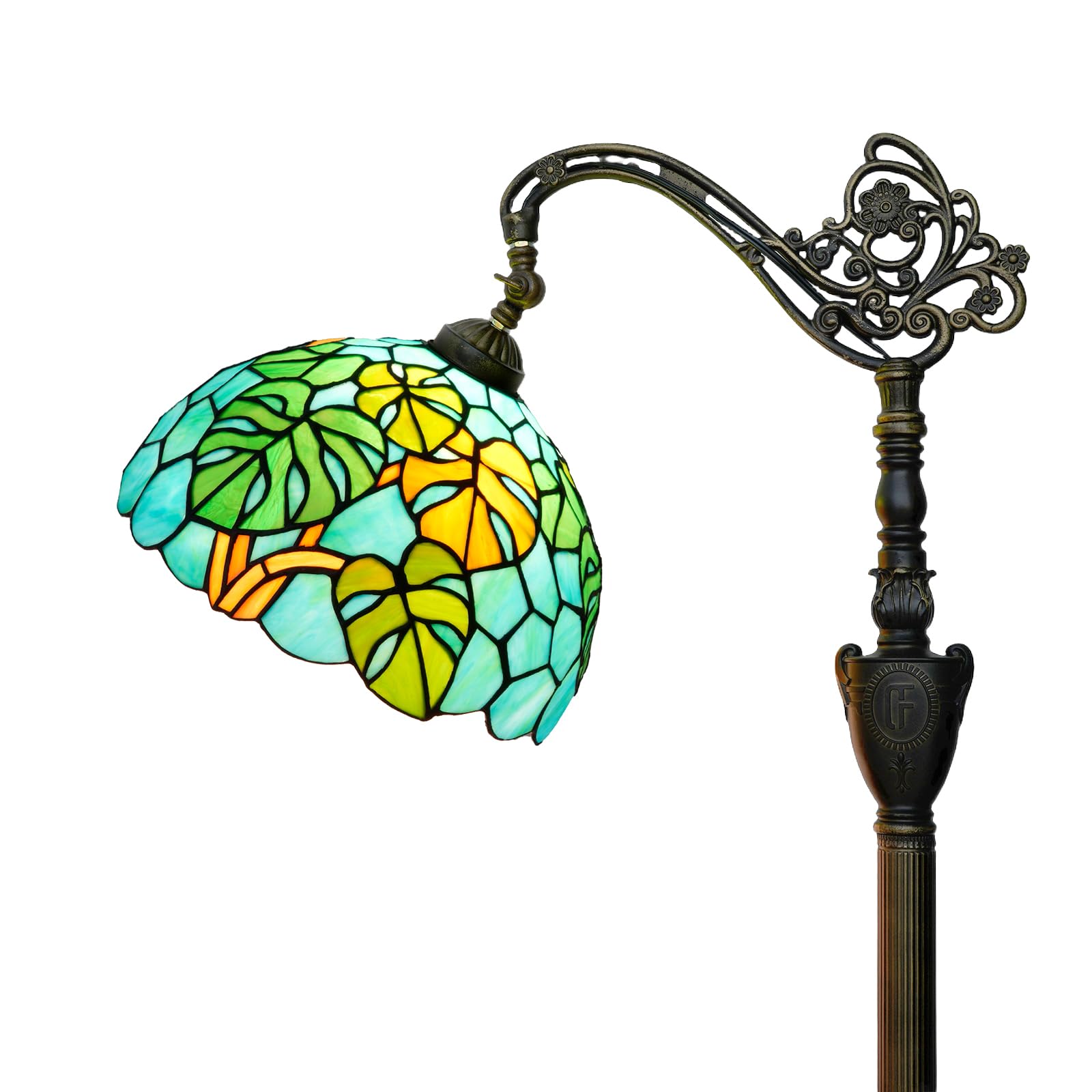 Tiffany Floor Lamp Monstera Deliciosa‌ Stained Glass Reading Floor Lamp with Adjustable Lampshade Tiffany Style Swiss Cheese Plant‌ Corner Standing Light for Bedroom Living Room Office (Bulb Included)