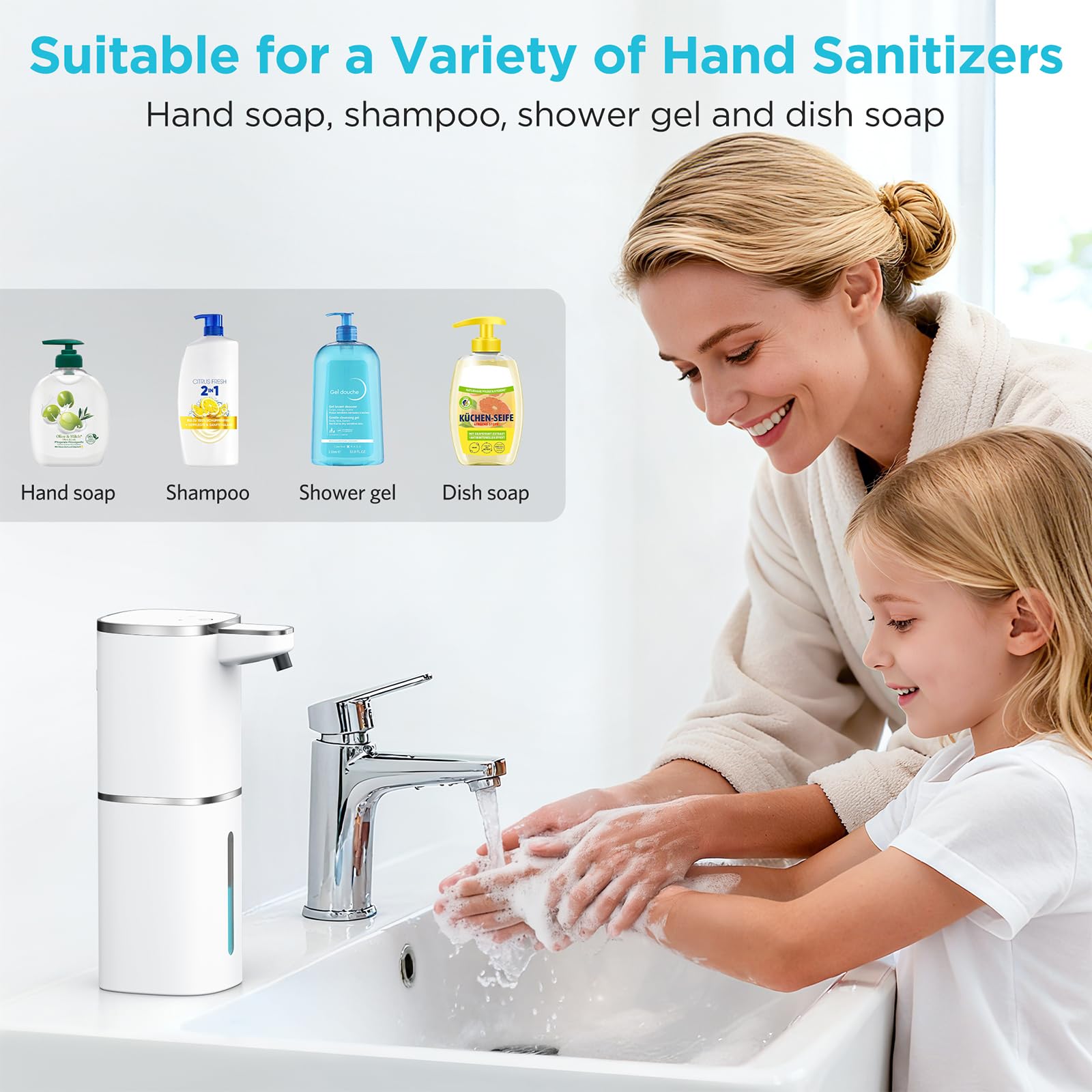 Dispenser Sapone Automatico,400ml Dispenser Sapone Bagno a Muro Con Sensore Infrarossi,USB Ricaricabile,Impermeabile IPX5 Soap Dispenser Per Cucina Bagno