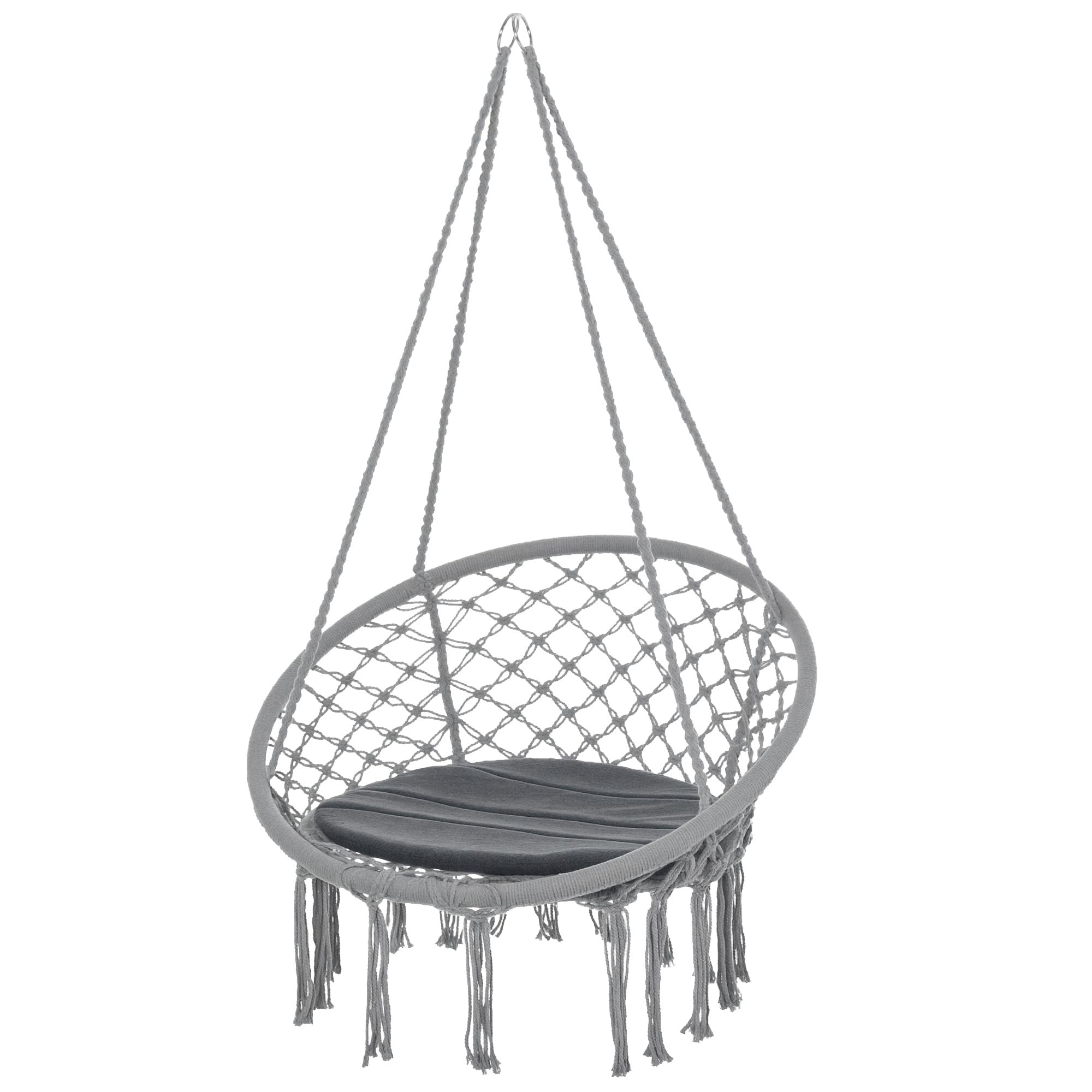 Outsunny Silla Colgante Redondo de Ø60 cm con Cojín 80x80x42 cm Gris | Silla Hamaca Columpio, Cuerda de Algodón, para Interior y Exterior, Carga 120 kg