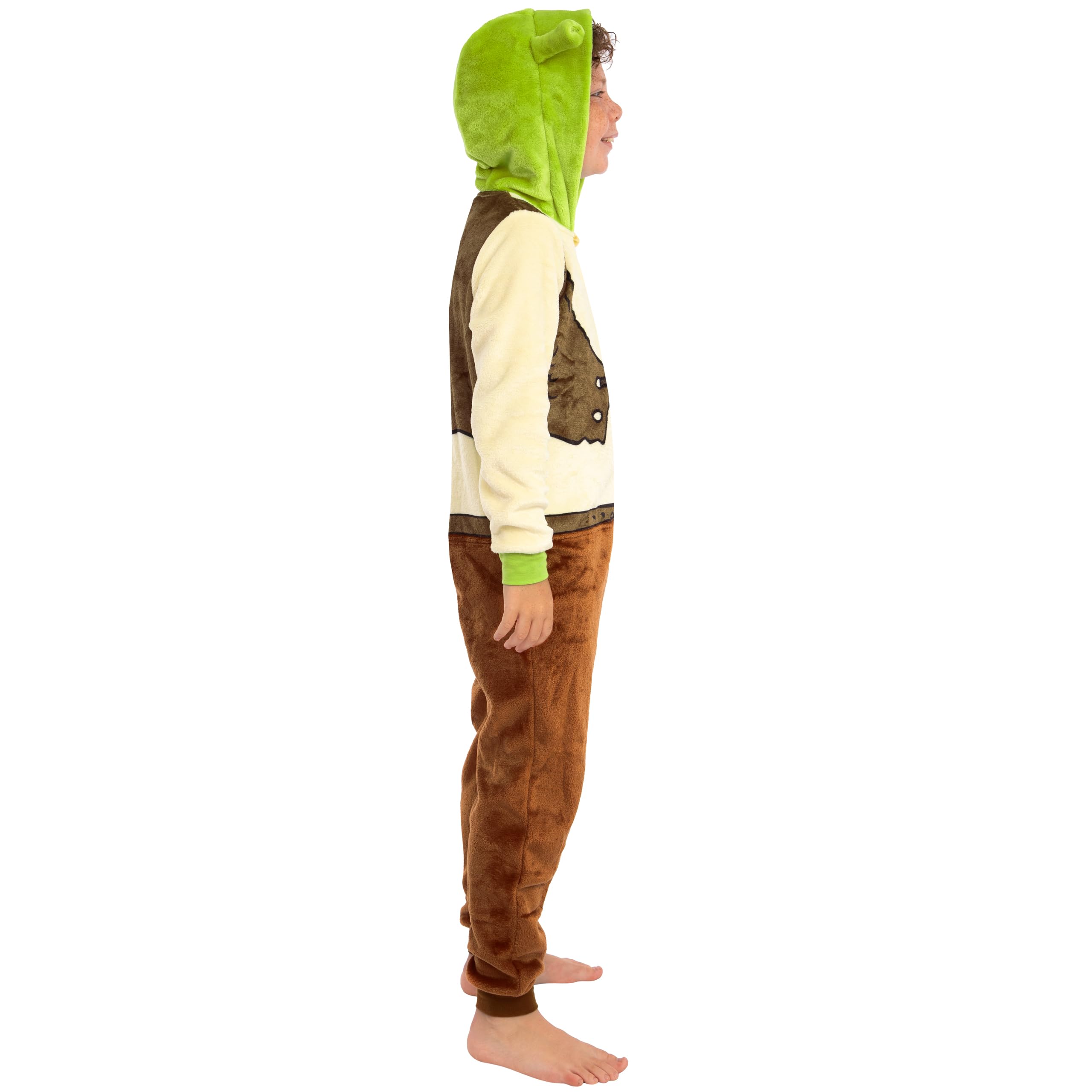 DreamWorks Shrek Kombinezon z Kapturem i Uszami 3D dla Chłopców, Jednoczęściowa Piżama Shrek, Piżamka dla Dzieci