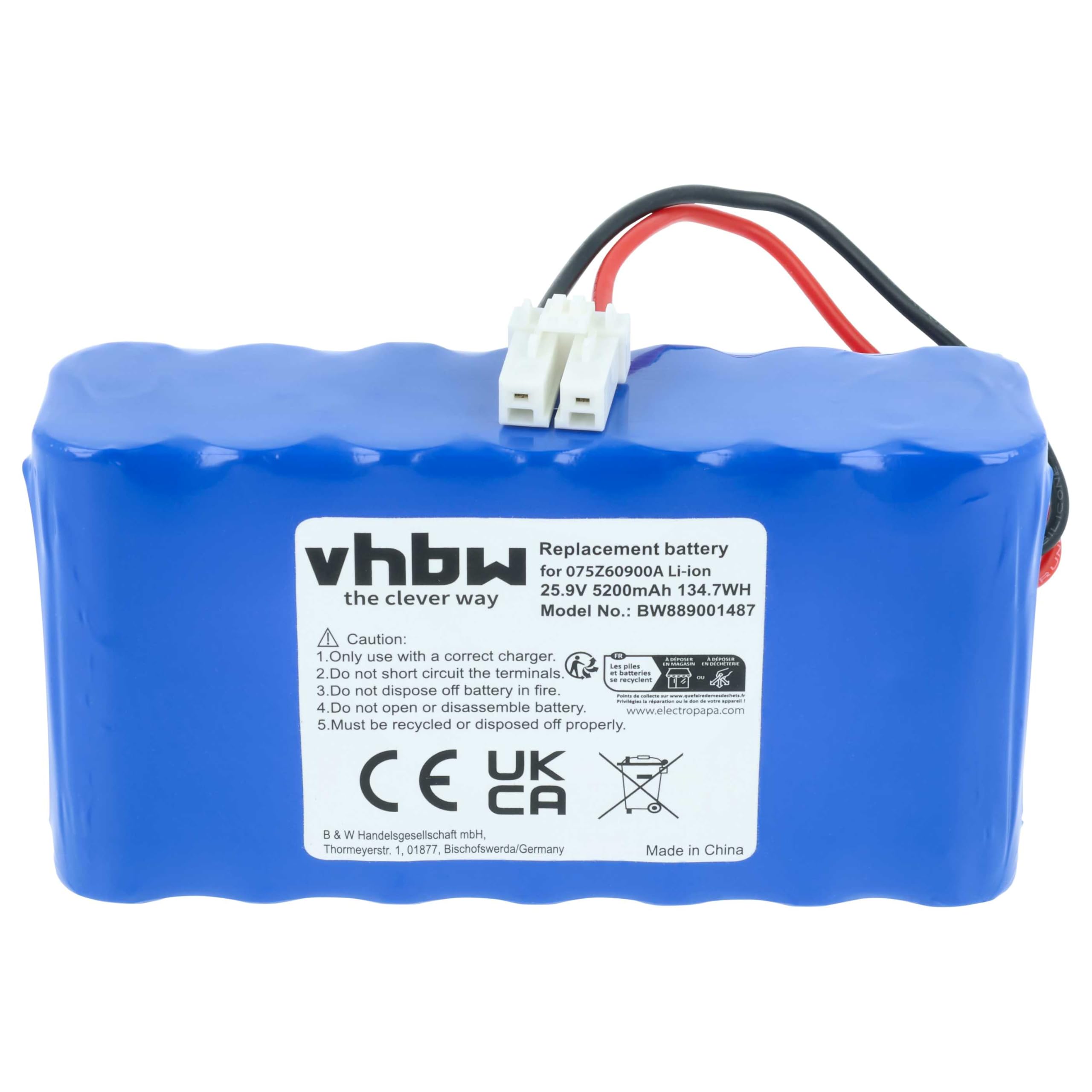 vhbw batteria sostituisce Ambrogio 075Z60900A, 050Z38600A, 050Z36600A per rasaerba 5200mAh, 25,9V, Li-Ion