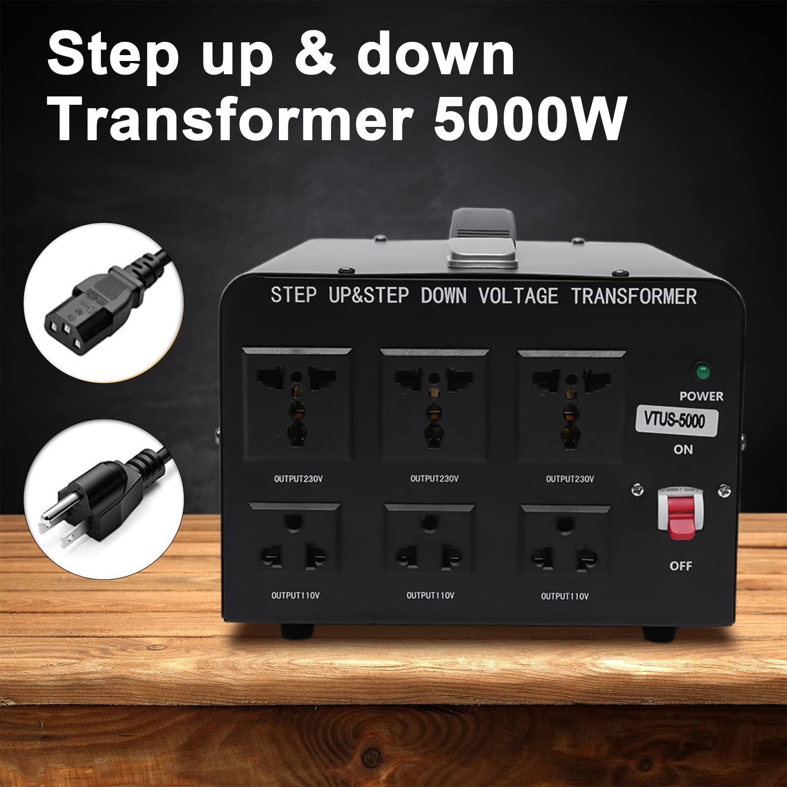 5000W Voltage Converter Transformer Heavy Duty Step Up/Down Convert from 110-120 Volt to 220-240 Volt and from 220-240 Volt to 110-120 Volt with Circuit Breaker Protection