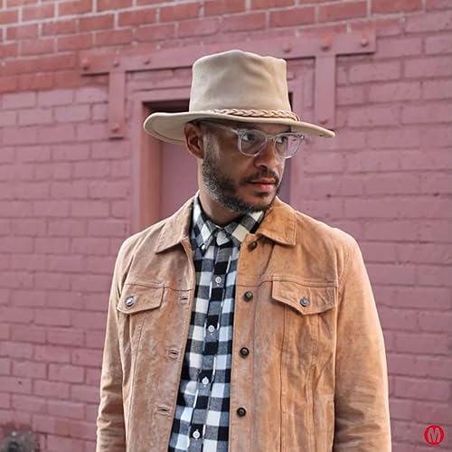 Miniatura 10 de Minnetonka Outback Sombrero de vaquero de ala plana para hombres y mujeres hecho con cuero desgastado alambre de acero oculto en el ala Bronceado