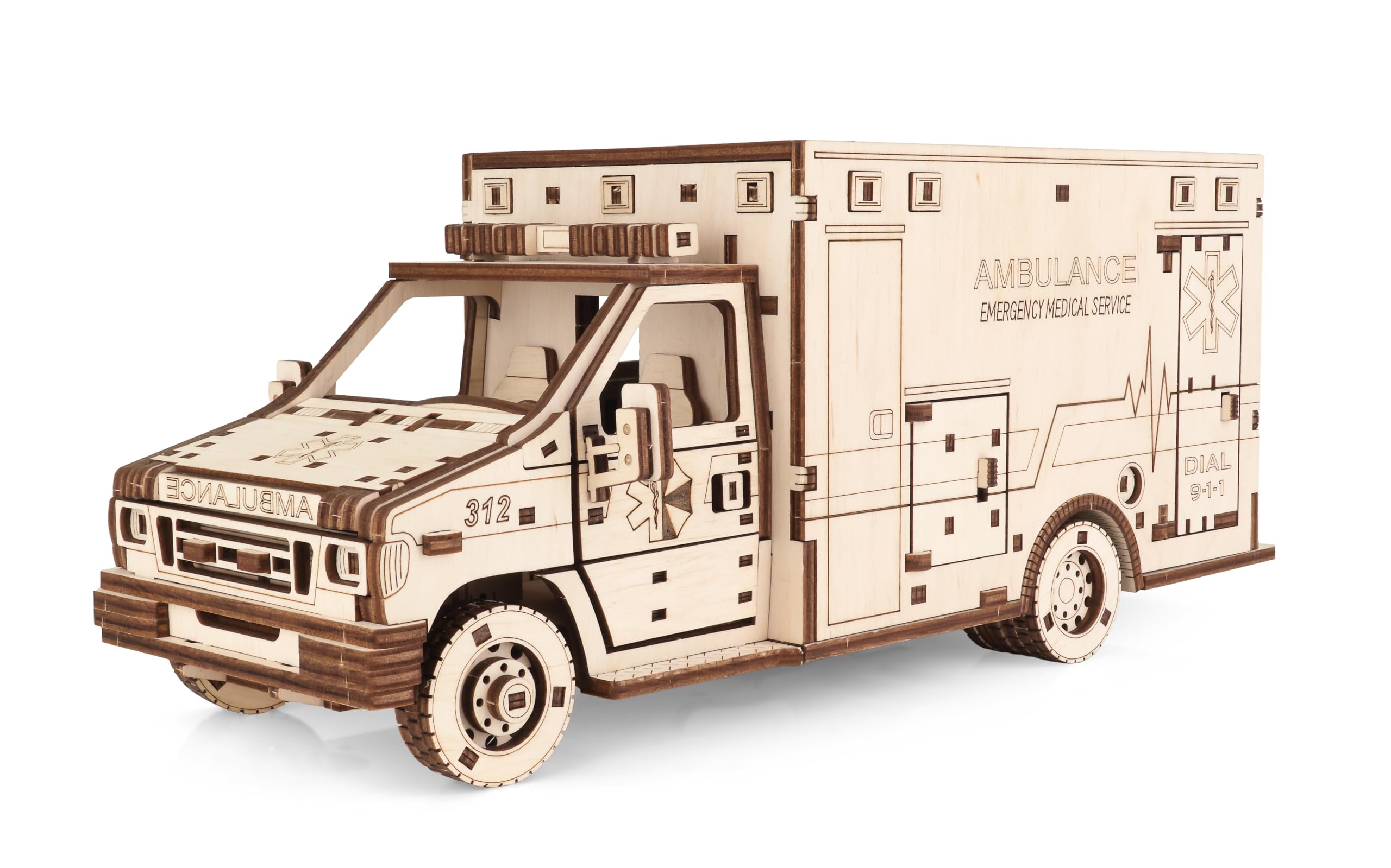 EWA Eco-Wood-Art AMBULANS – Drewniany Zestaw DIY z Mechanizmem Nakręcanym, Idealne na Prezent – Drewniane Puzzle 3D do Samodzielnego Montażu dla Nastolatków i Dorosłych (14+) – 386 szt.