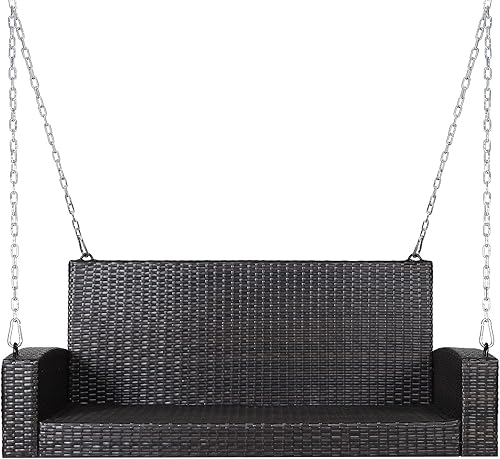 Miniatura 8 de Happygrill Banco de columpio para porche al aire libre para 2 personas con cojines suaves, cadena de acero reforzado de 7.9 pies, marco de acero