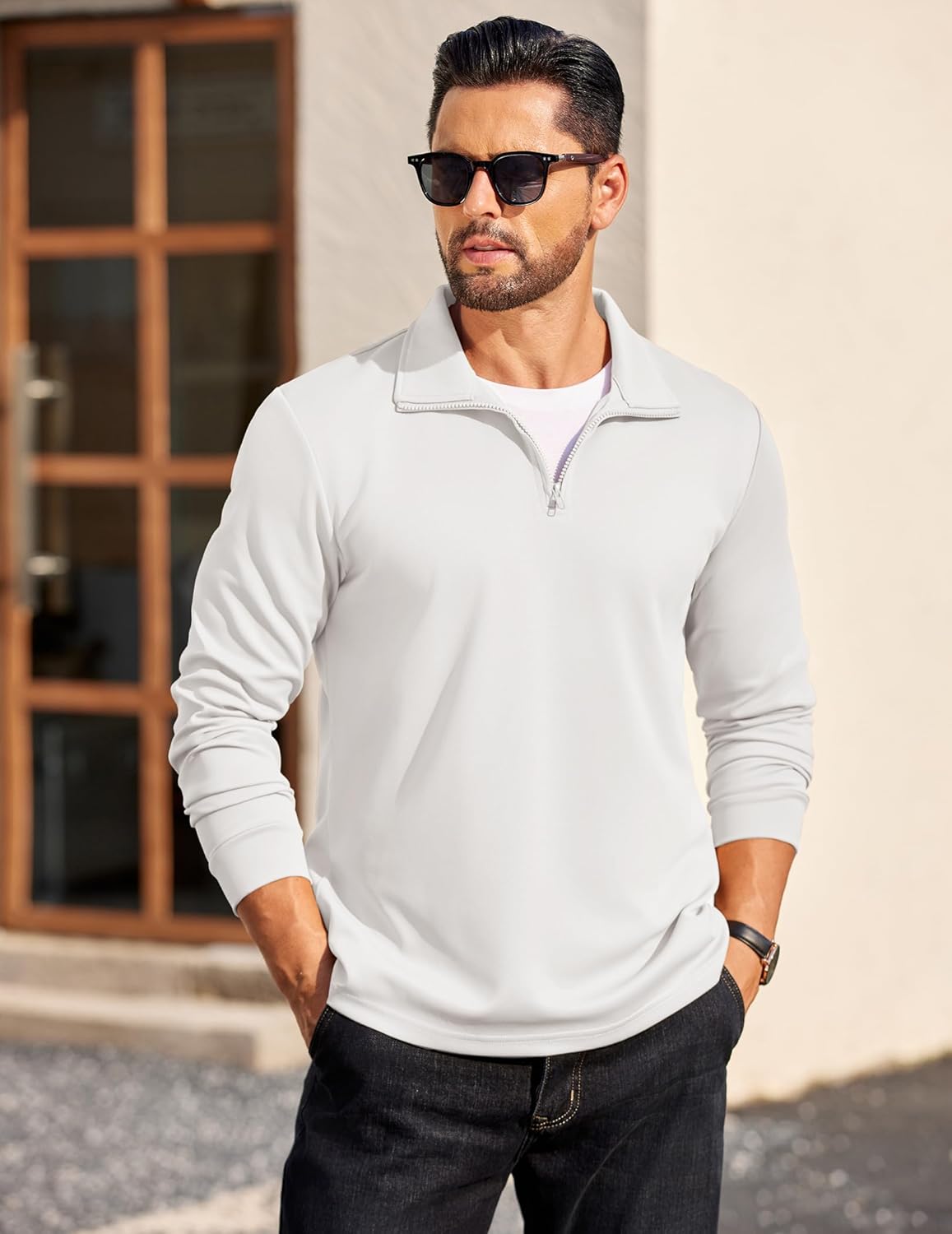 COOFANDY Men's Quarter Zip Mock Neck Pullover Sweater - Image 2