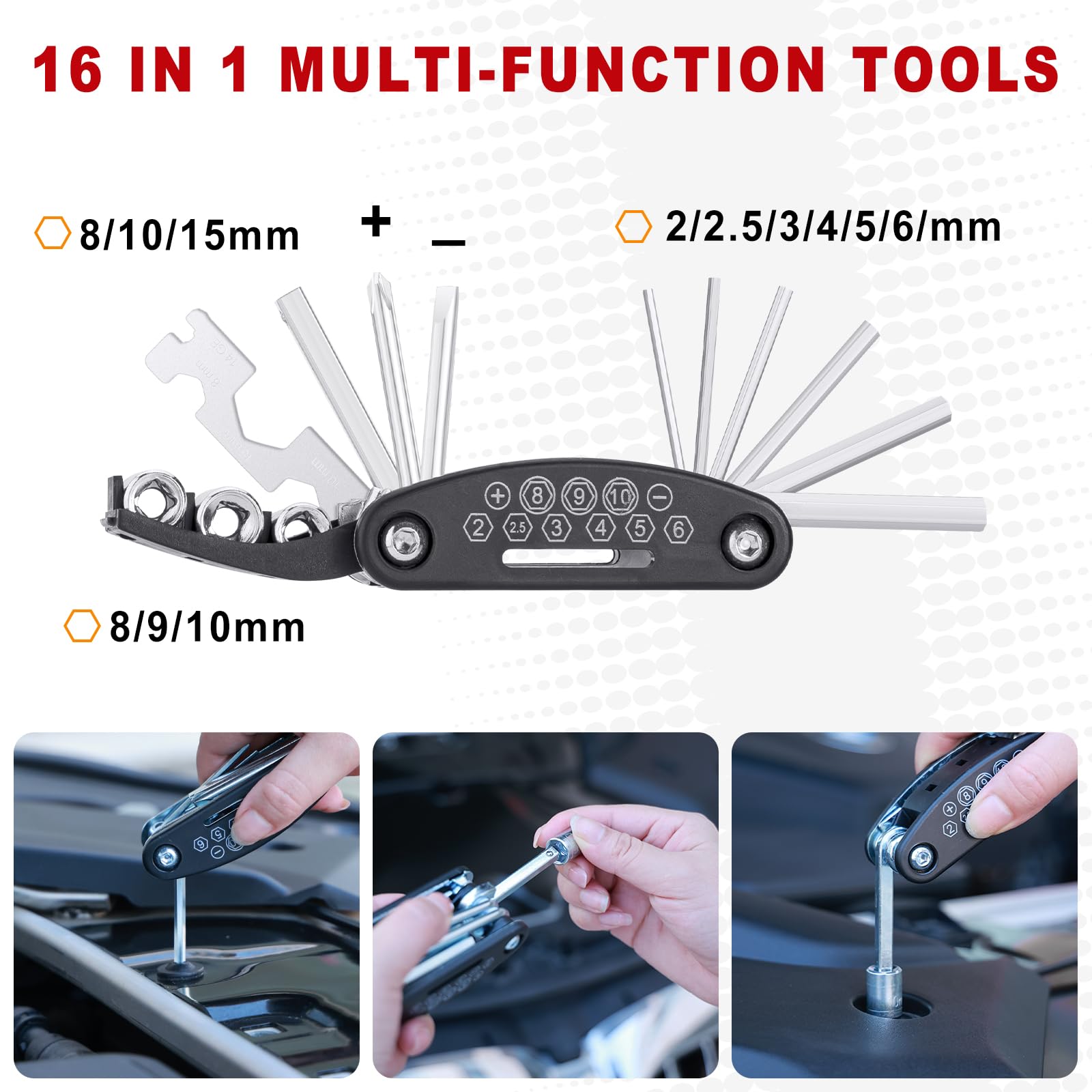 Car Roadside Emergency Kit - Car Emergency Kit with Jumper Cables, Tow Rope, Folding Shovel, Safety Hammer, Reflective Warning Triangle, Car Safety Kits for Men, Women, Teenagers