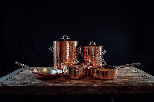 Miniatura 5 de Sertodo - Sartén para salsa de cobre con tapa, capacidad de 2,5 cuartos de galón, cobre puro, calibre pesado, martillado a mano, mangos patentados