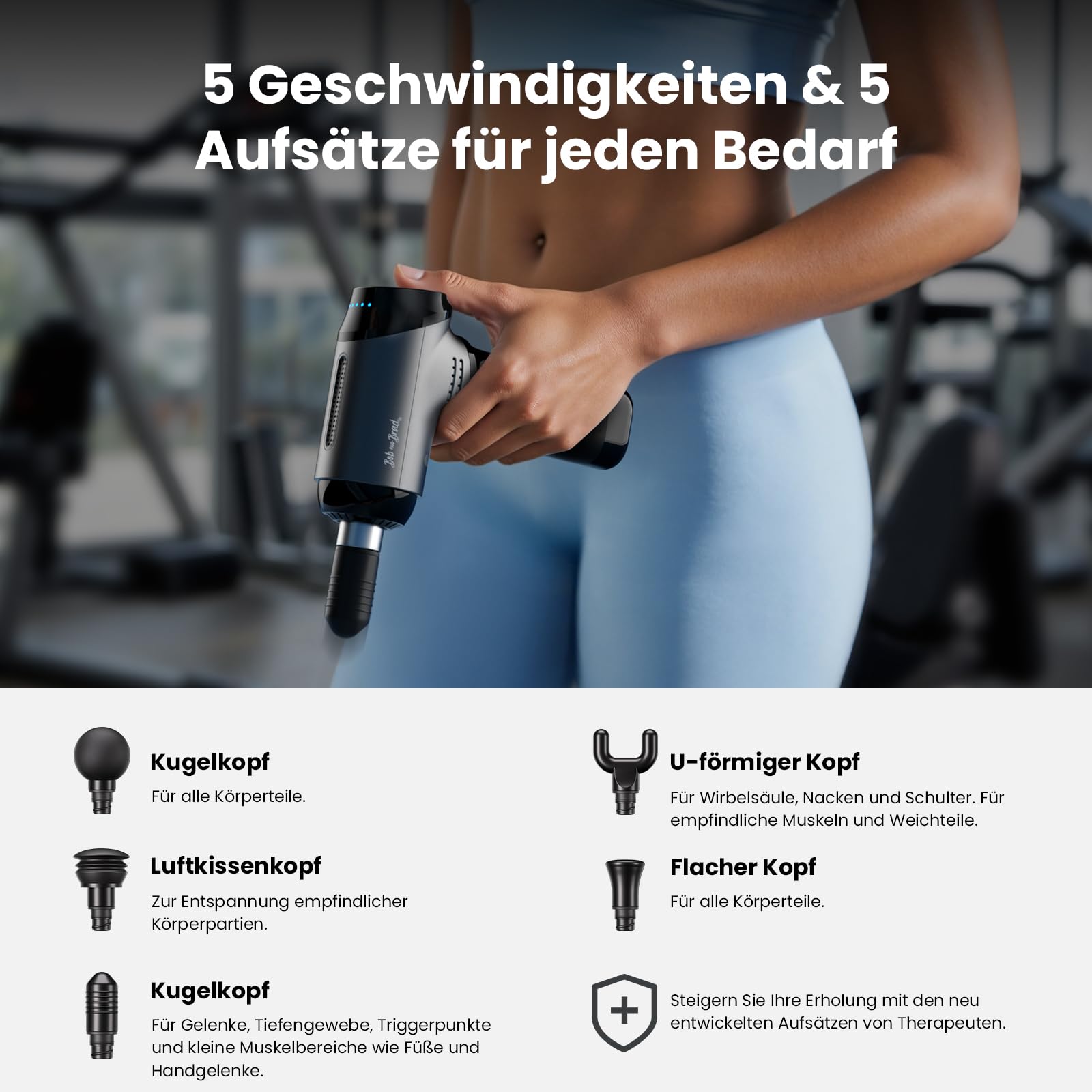 Bob and Brad T2 Massagepistole, Muskel Massagegerät with 4000-mAh-Akku, 3200rpm und 10 mm Amplitude, Perkussions Massage Pistole mit USB-C-Ladung, Geschenk für Männer und Frauen