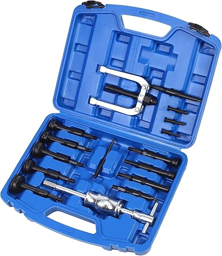 AISHAN Kit de extractor universal de 16 piezas de cojinetes de perforación ciegos y extracción de sellos, martillo deslizante, inserción piloto,