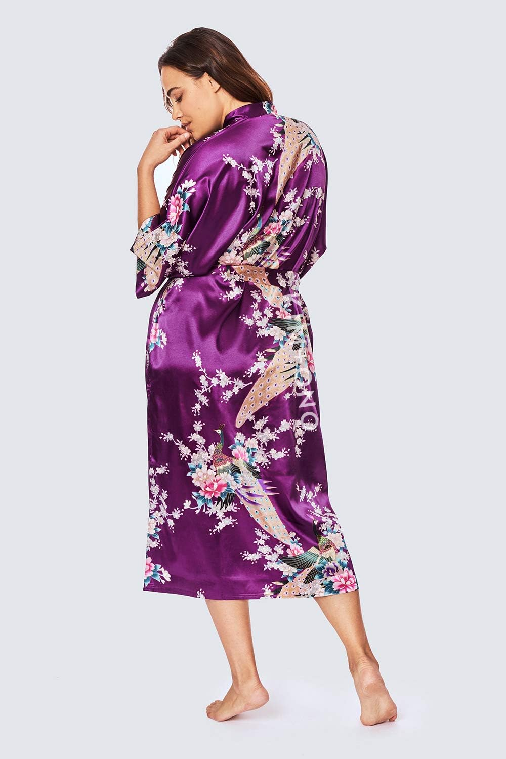 KIM+ONO Plus Size Luxury Kimono Robe for Women | Long Satin Floral Robe | Original Design | Removable Waist Tie Closure - Image 3