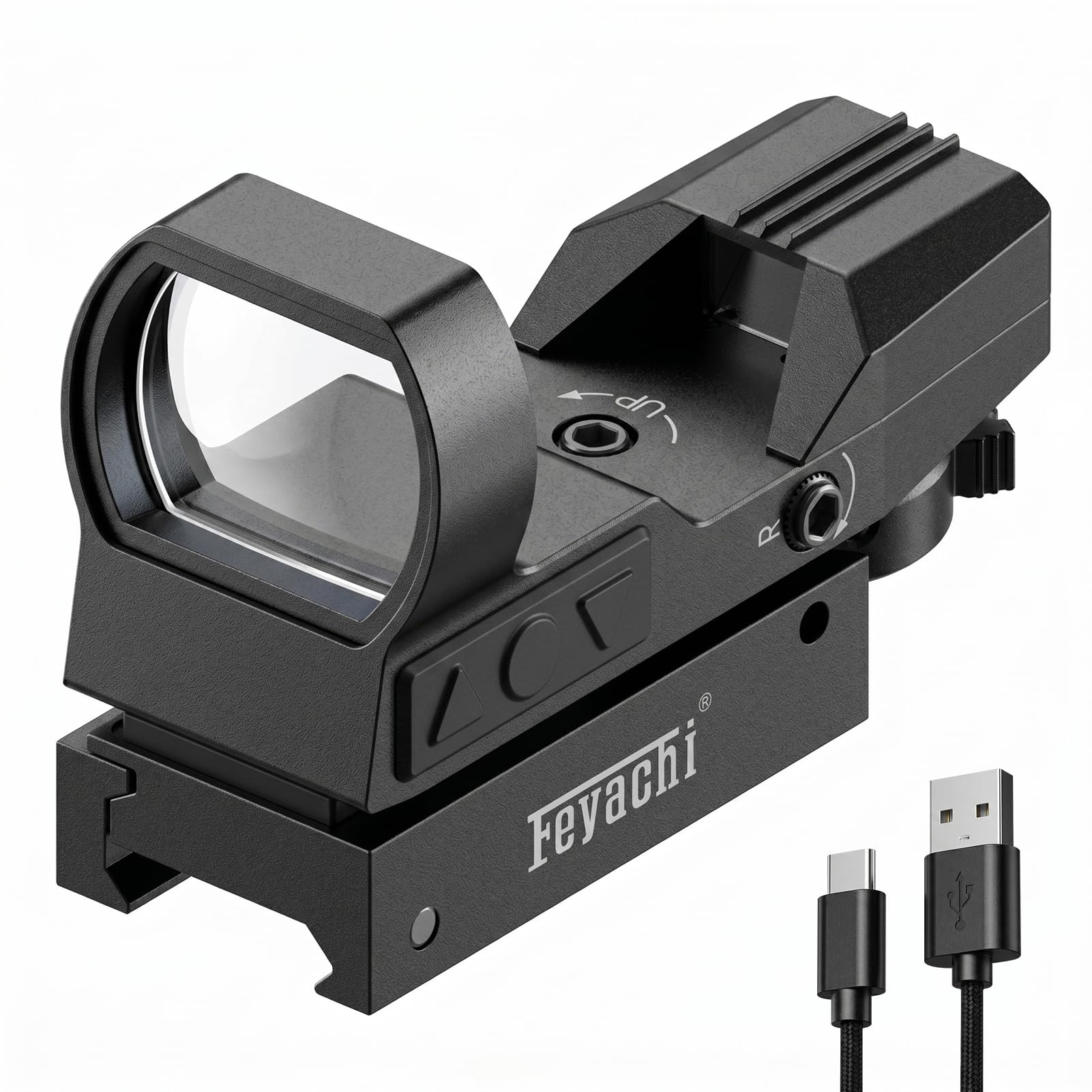 Feyachi RS-27 Red Dot Visier Wiederaufladbar Leuchtpunktvisier mit einstellbares taktisch Rot und Grün Fadenkreuz Zielfernrohr Reflexvisier kompatibel für 20mm/22mm Weaver oder Picatinny Schiene