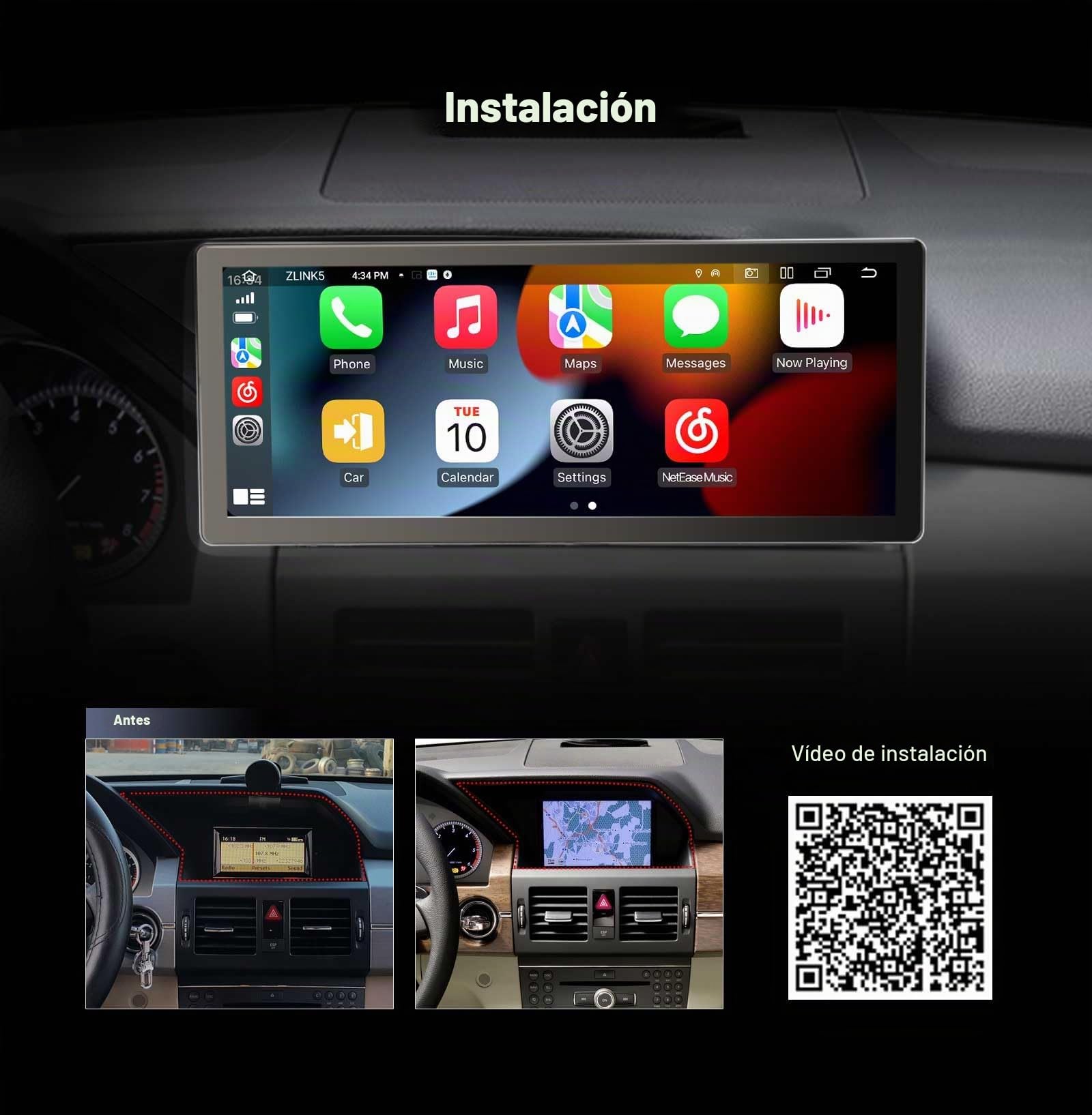 Erisin Qualcomm 8-Core Canbus 4GB+64GB 10.25" IPS Pantalla Android 14 Radio Coche Bluetooth para Mercedes-Benz Clase GLK X204 2009-2012 NTG 4.0 Soporta Wireless CarPlay Android Auto WiFi DSP USB OEM