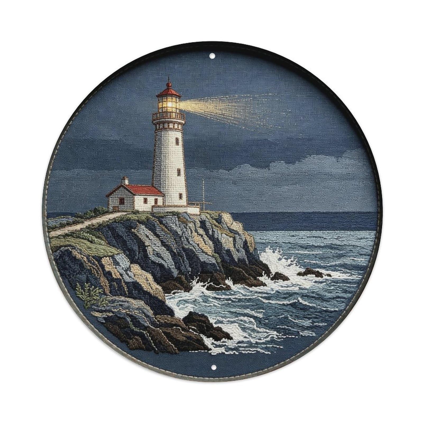 Nautical Coast Lighthouse Embroidery Metal Tin Sign Plaque