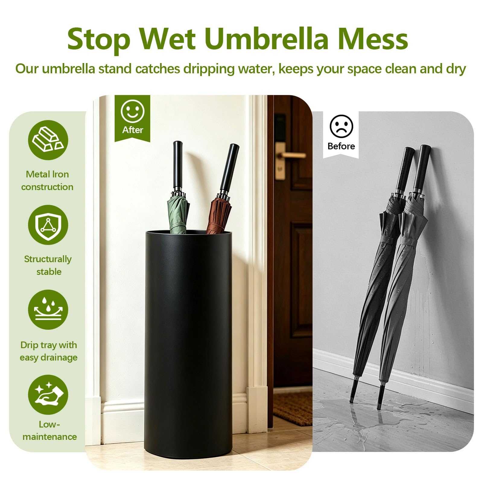 Secchio portaombrelli semplice per ingresso - Portaombrelli in PVC impermeabile con raccolta acqua - decorativo per ricevimenti residenziali e commerciali(Gold)
