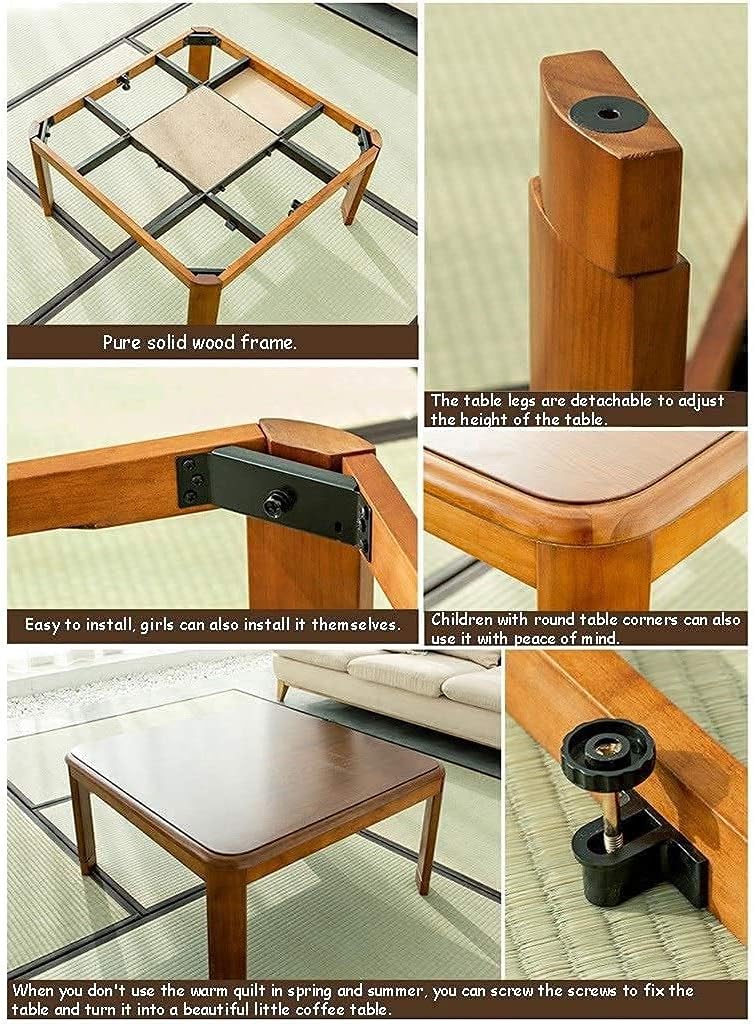 Kotatsu Table Set Square Futon Table Winter Indoor Heating Table Living Room Tatami Table Reading Sleeping Heating Table (Khaki 80 x 80 x 41 cm)