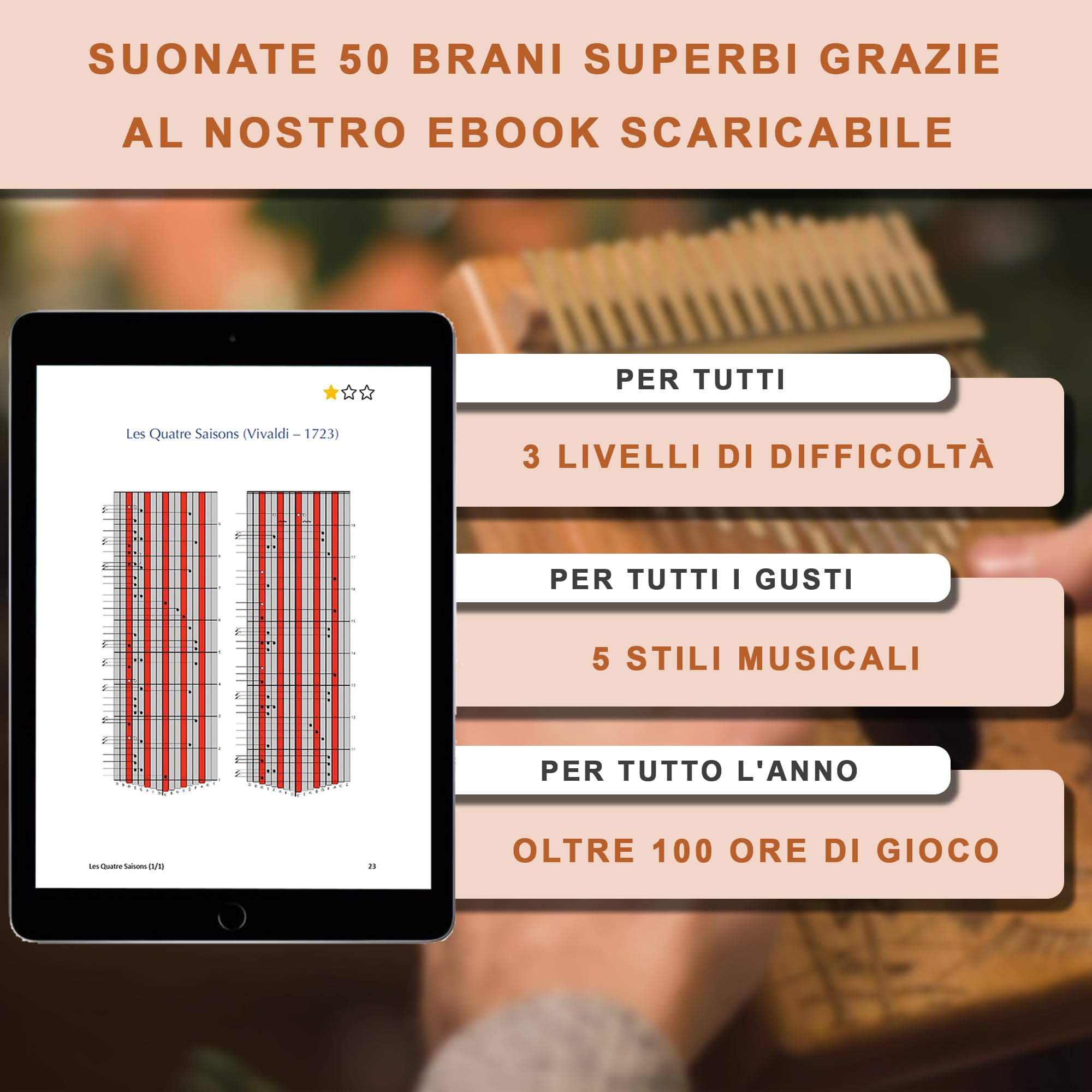ORORA Kalimba 17 tasti pianoforte a pollice - Strumenti musicali per bambini e adulti - Ebook con 50 partiture incluso - Custodia e accessori per la manutenzione inclusi - Regalo originale