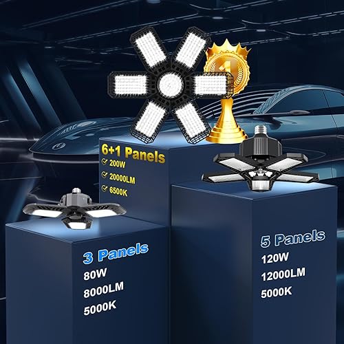 Miniatura 4 de Paquete de 4 luces LED para garaje, 200 W, luz LED para tienda, luces de garaje E26E27, luces LED superbrillantes deformables para techo con 6+1