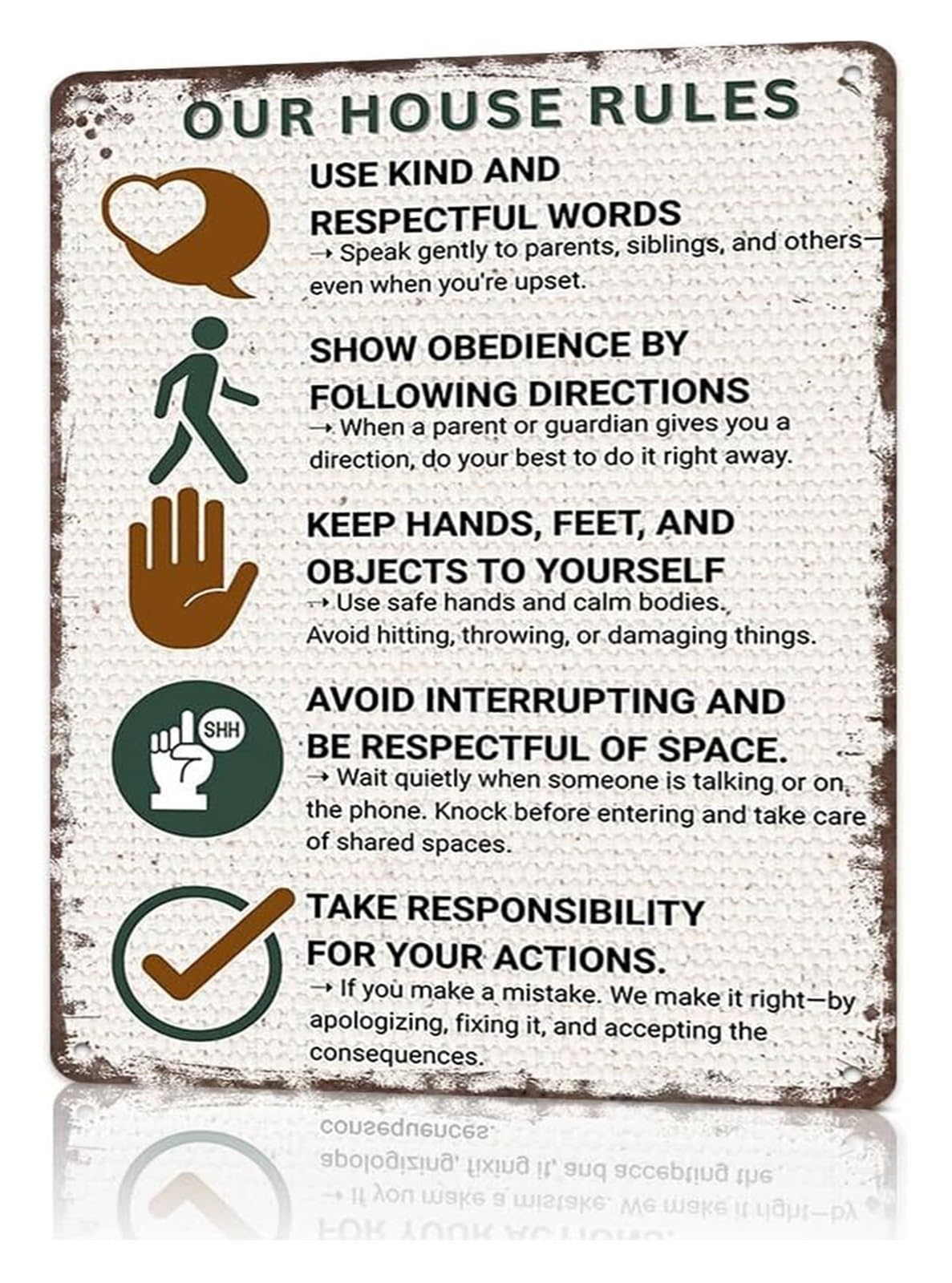 HDKYSWBUEJ Retro Home Rules Sign Vintage Metal Tin Plaque Family Rules Decor For Living Room Entry Or Family Room 8 x 12 inch