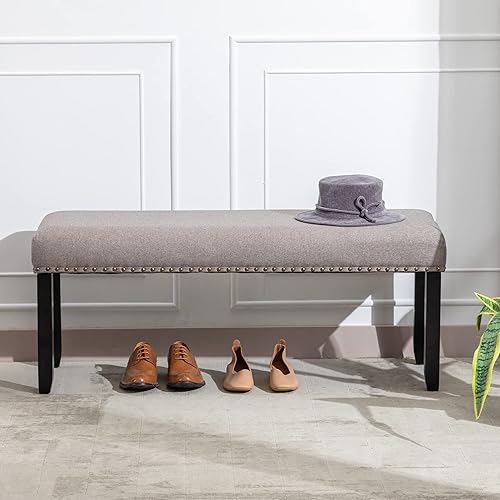Miniatura 9 de DUHOME Banco de entrada tapizado, banco de tela para dormitorio, banco otomano, banco de pie de cama, banco de comedor con patas de madera con