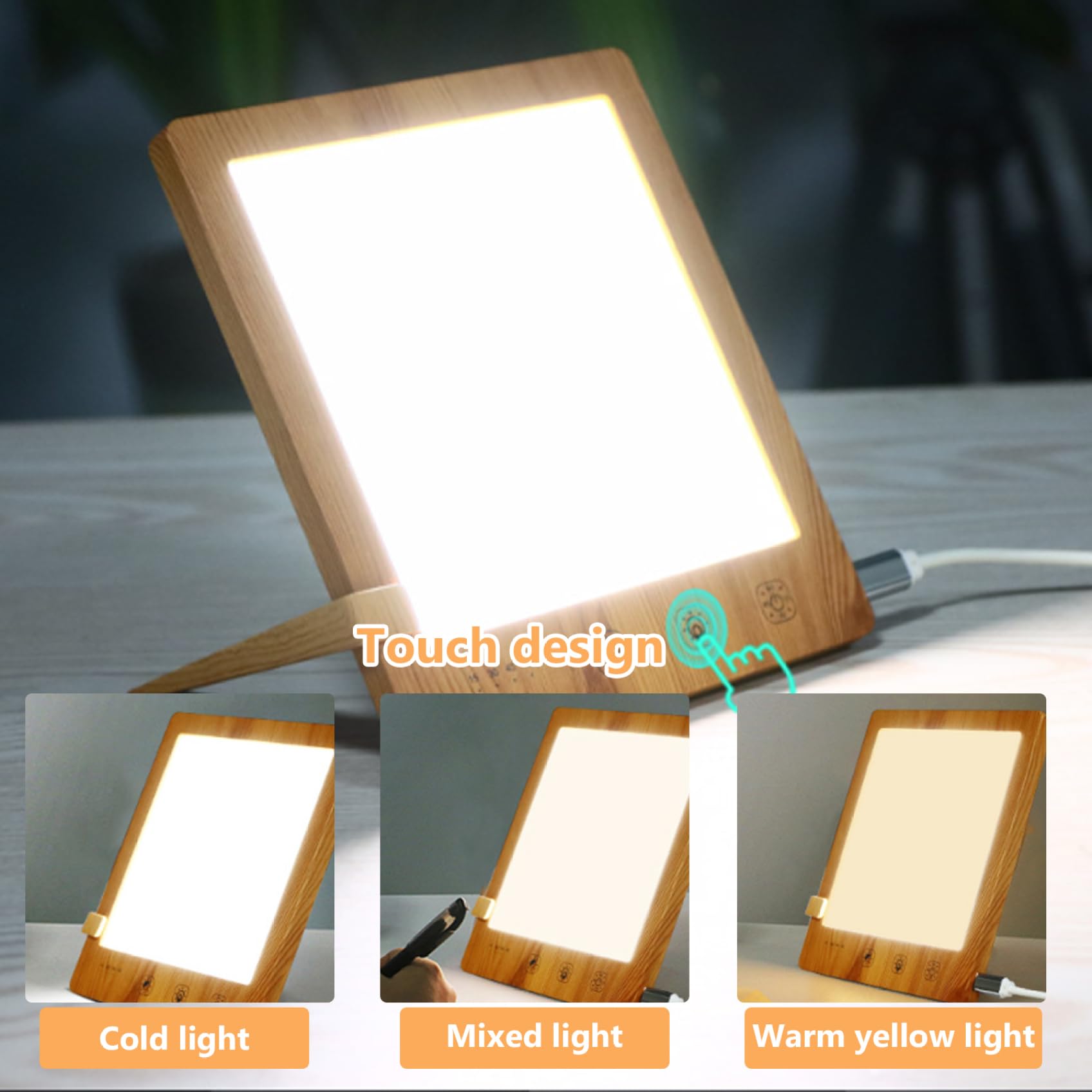 Lampada Triste 10000lux 3000K-6500K Luce Triste USB con 3 Modelli di Colore, 4 Livelli di luminosità Lampada Diurna con 4 Timer Ambiente Timer Dimensione compatta Lampada da Sole Lampada