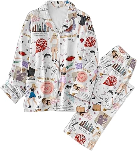 Womens Pajama Set Taylor Print Lounge Sets Pj Pants Loungewear Long Sleeve Button Front Pajamas Pants for Women
