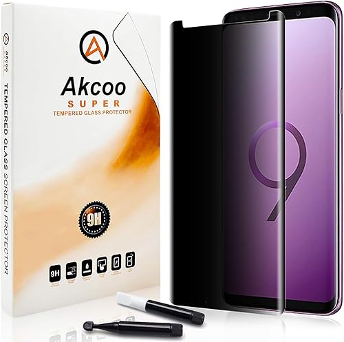 Akcoo Protector de pantalla de privacidad para Galaxy S9 S9 película de vidrio templado anti-espía UV adhesivo de pantalla completa reparación de