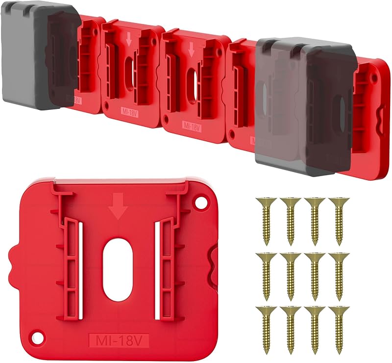 Battery Holder Compatible for Milwaukee 18V Battery | Wall Mount Batteries Storage for Work Van, Shelf, Toolbox - 5 Pack