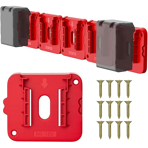 Battery Holder Compatible for Milwaukee 18V Battery, Wall Mount Batteries Storage for Work Van, Shelf, Toolbox - 5 Pack