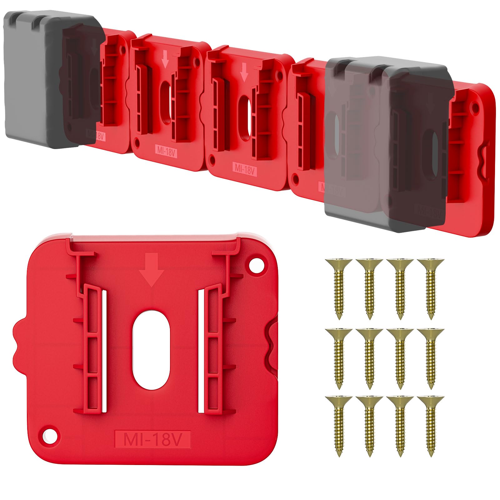 Battery Holder Compatible for Milwaukee 18V Battery, Wall Mount Batteries Storage for Work Van, Shelf, Toolbox - 5 Pack