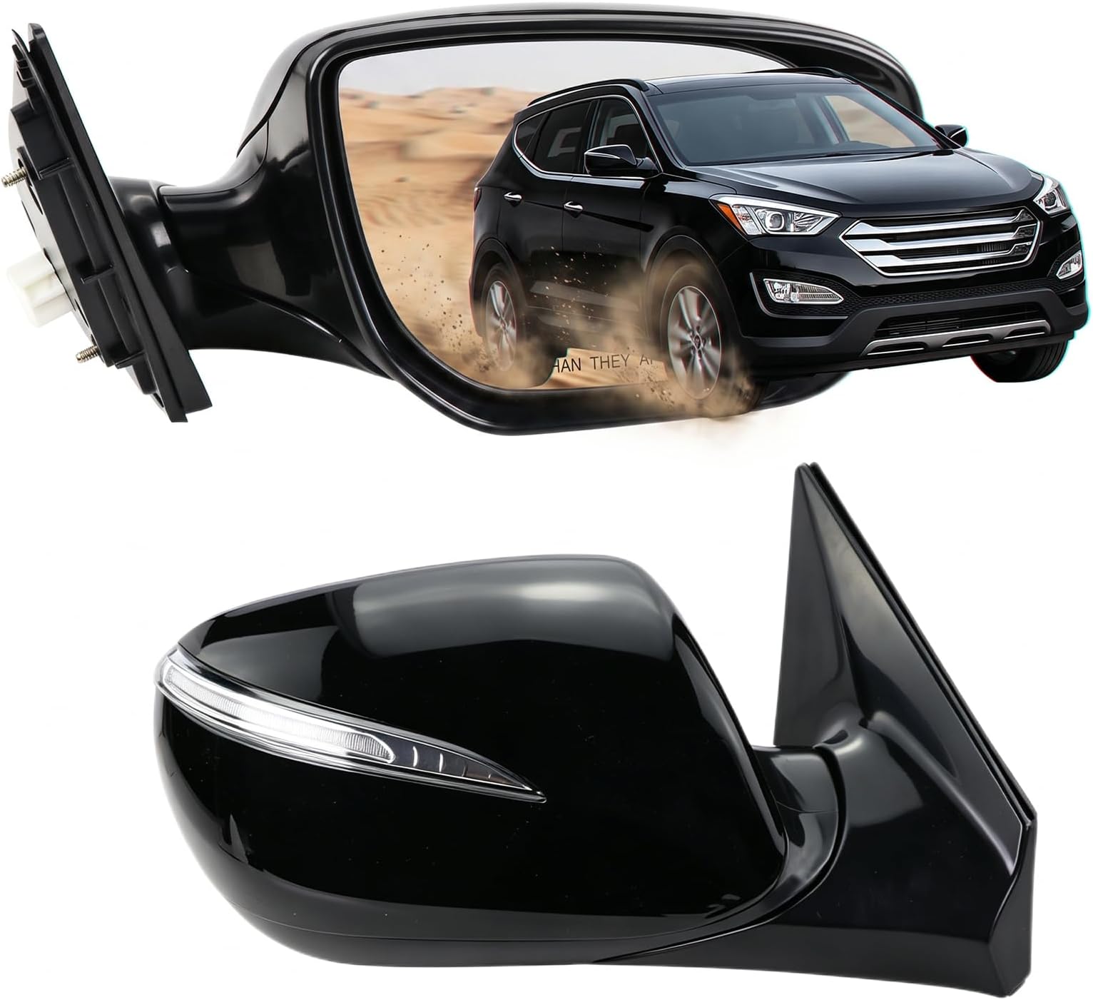 Right Passenger Side Mirror Compatible with 2013 2014 2015 2016 2017 2018 Hyundai Santa Fe Sport With Manual Folding Power Glass Heated Turn Signal Black Replace# HY1321201(6 Pins)