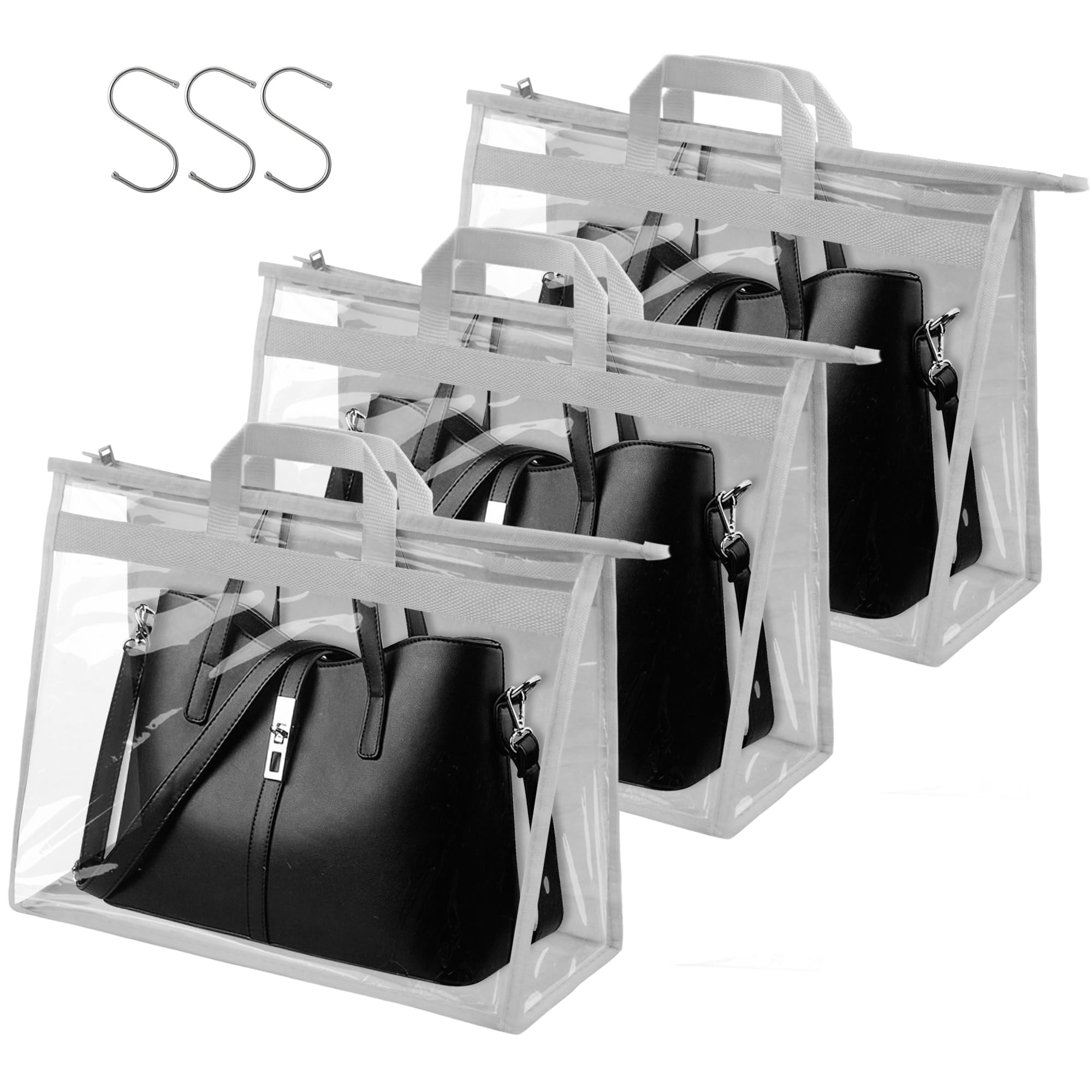Vercord Bolso de PVC transparente sin polvo, a prueba de humedad, organizador con asa y cremallera, soporte para ahorrar espacio para armario, gris, 3 unidades