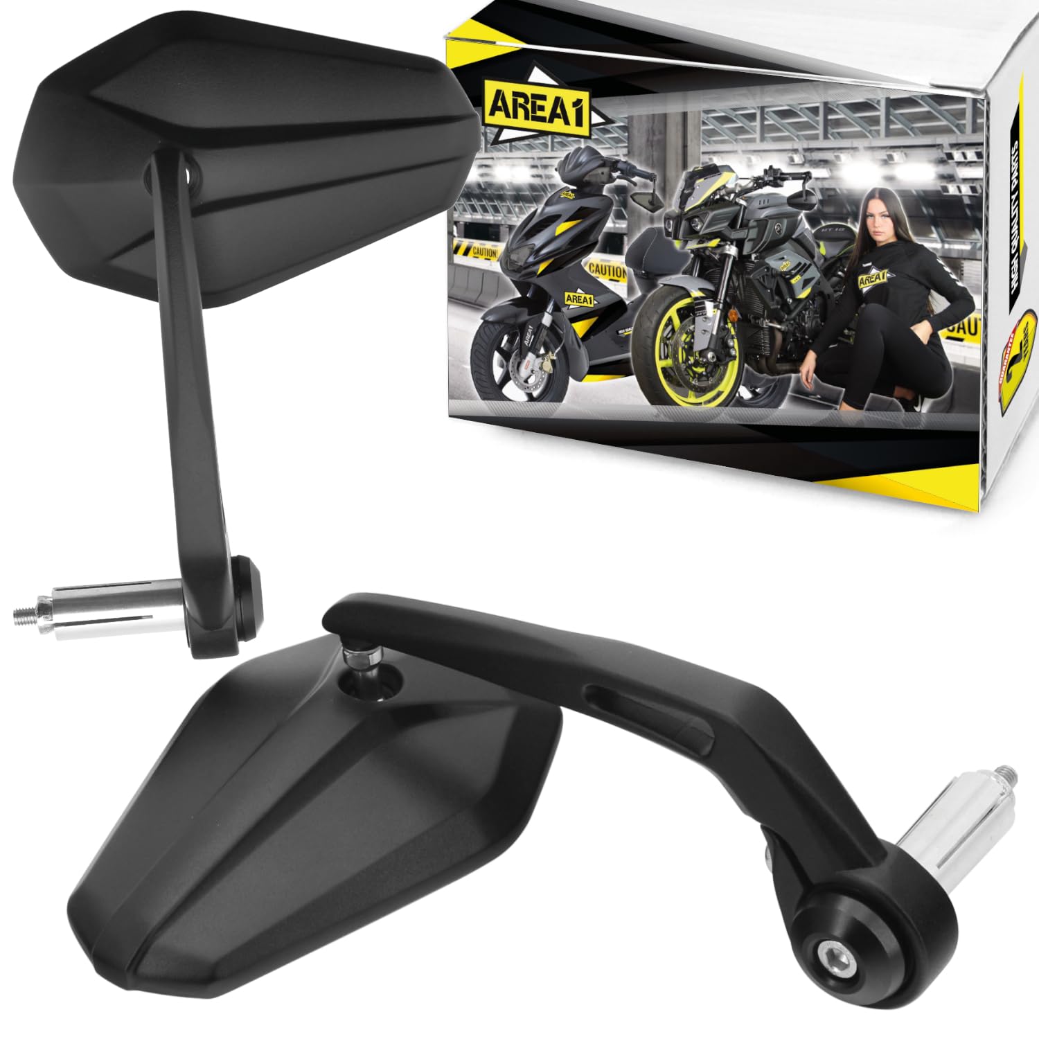 Set Di 2 Specchi Universali Per Manubrio Area1 – Rotazione 360°, Omologati E Per Moto (22 Mm, Nero)