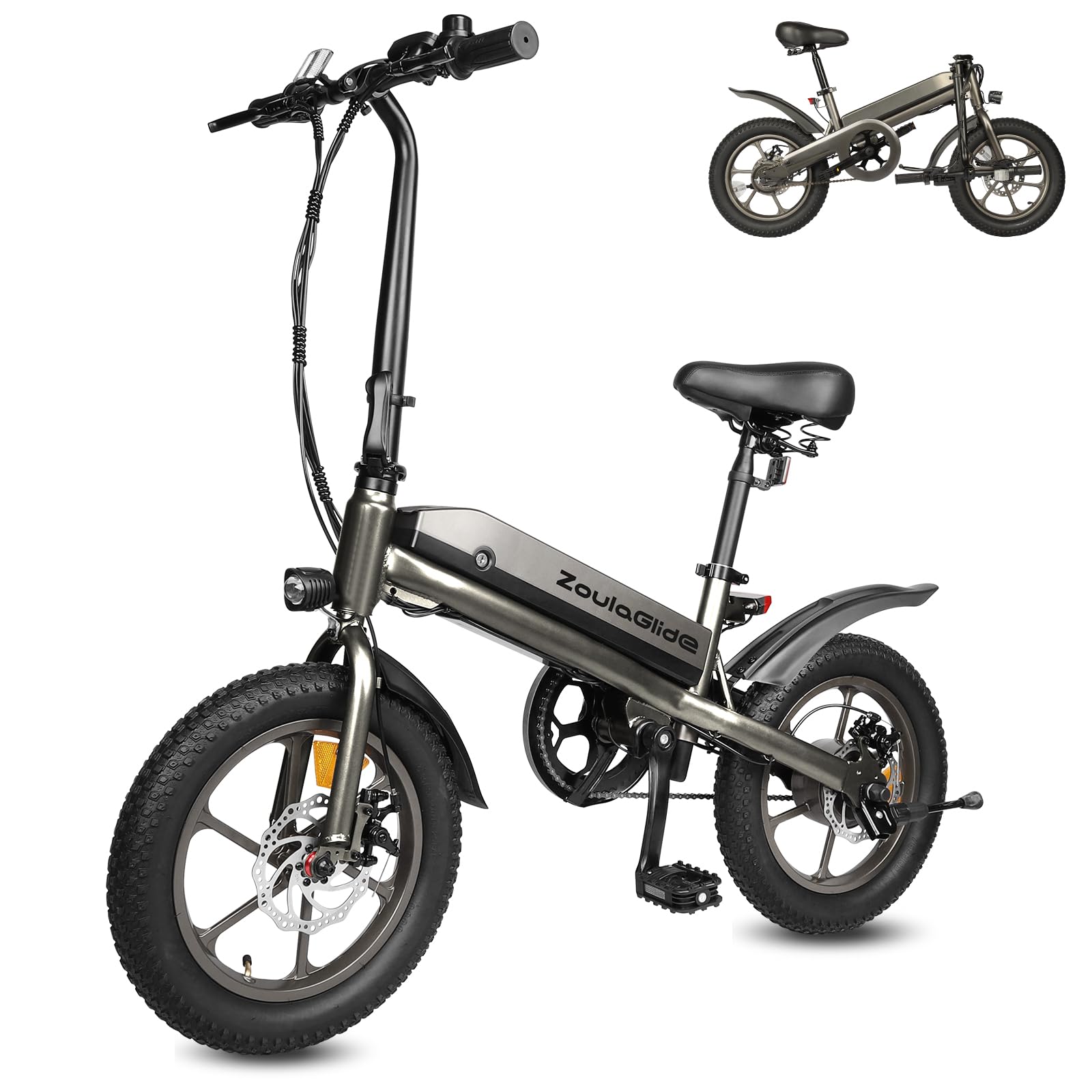 Bicicleta Eléctrica Plegable de 16x3, Batería Extraíble | 45km Autonomía, 25km/h con Asistencia de Pedal, Pantalla LCD, Asiento Ajustable, para Adolescentes y Adultos