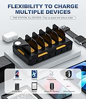 Vista 4 de Estación de carga para múltiples dispositivos, estación de carga múltiple Honcila 6 en 1 para teléfono celular, tableta, iPhone, iPad y más
