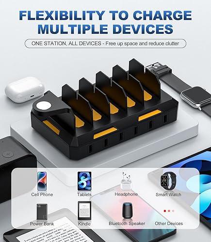 Miniatura 4 de Estación de carga para múltiples dispositivos, estación de carga múltiple Honcila 6 en 1 para teléfono celular, tableta, iPhone, iPad y más,