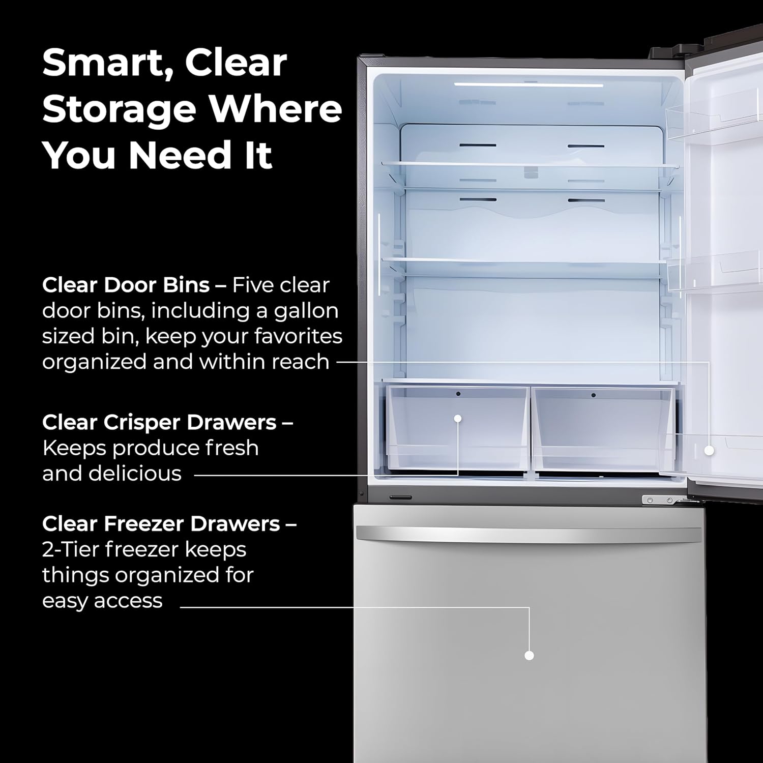 Kenmore 31" Bottom Freezer Refrigerator - Ice Maker, Adjustable Shelving, Crispers Drawers, LED Lighting, ENERGY STAR Certified, 22.3 cu. ft. Capacity, Fingerprint Resistant Stainless Steel