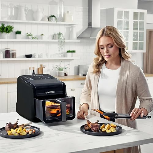 Miniatura 9 de Gourmias Panorama - Freidora de aire digital de 7 cuartos de galón con ventana de visualización panorámica, pantalla holográfica, 12 ajustes