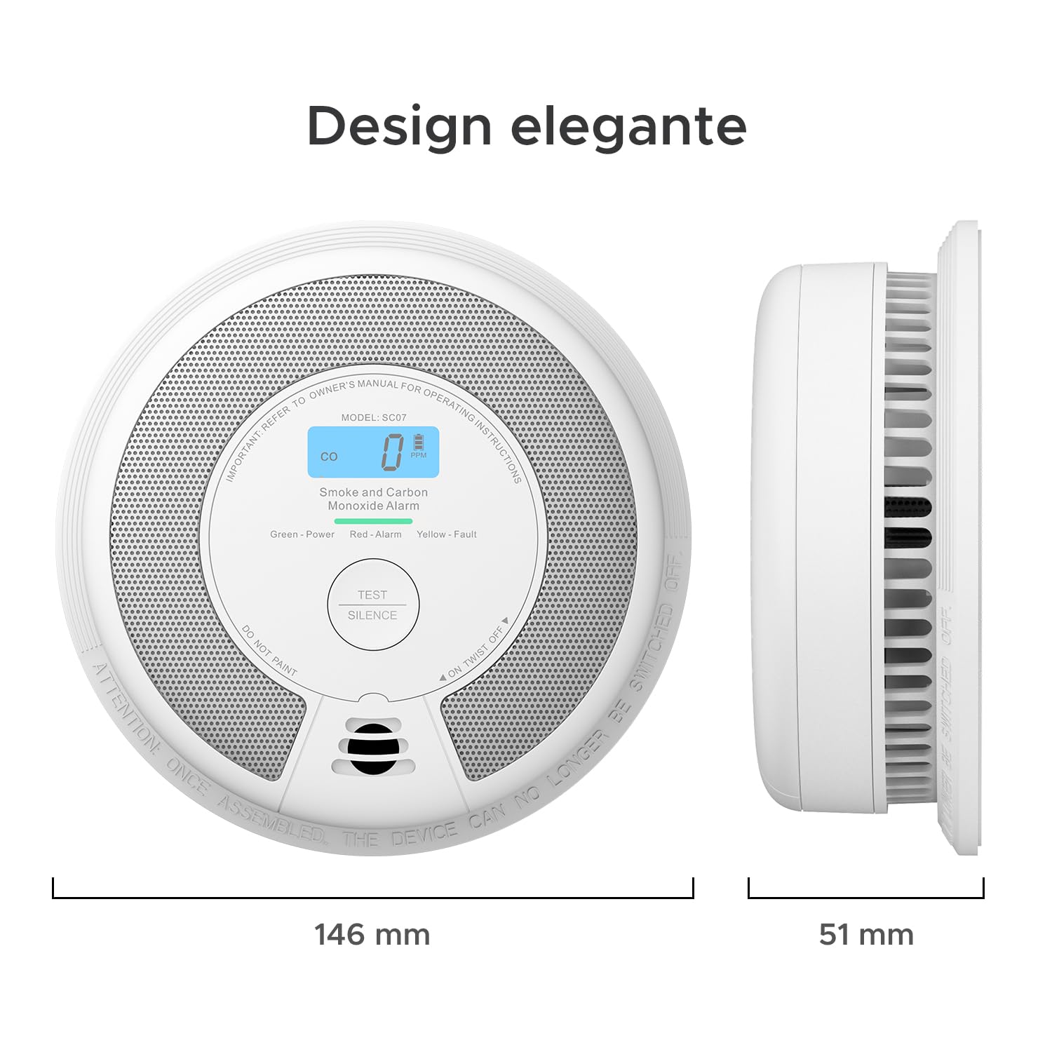 X-Sense Rilevatore di fumo e monossido di carbonio, allarme indipendente, 10 anni di durata con batteria integrata, sensore combinato con pulsante di test, EN 14604 e EN 50291 standard conformi, SC07