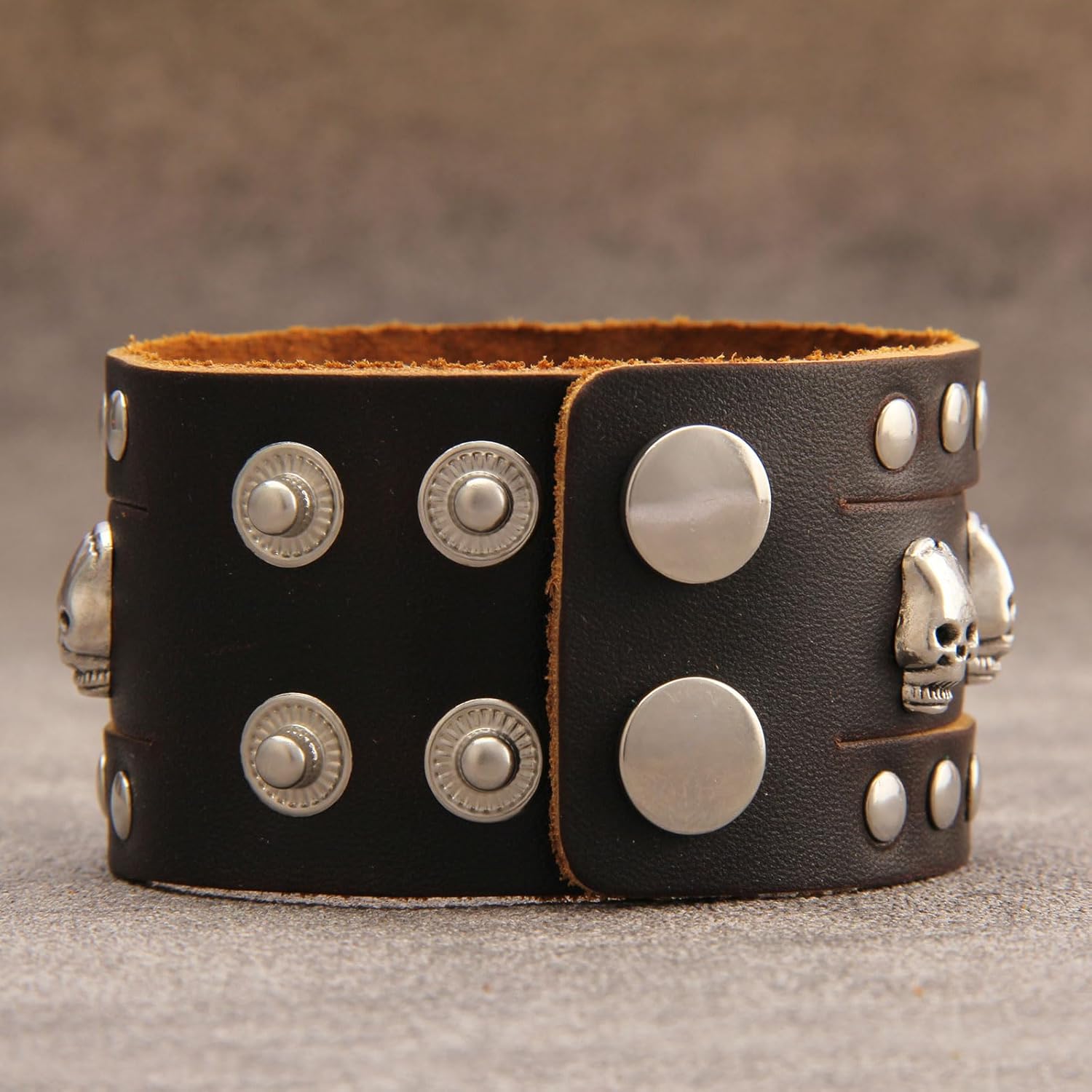 Jeilwiy Leather Cuff Bracelet for Men Wide Leather Wristband Skull Spiked Leather Bracelets Punk Studded Bracelets - Image 4