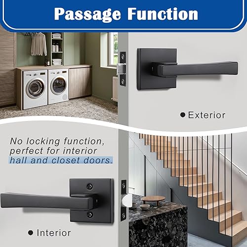 Miniatura 2 de Orger Paquete de 10 manijas de puerta de privacidad, cuadradas, sin llave, para puertas zurdasderechas, manija interior de níquel satinado,