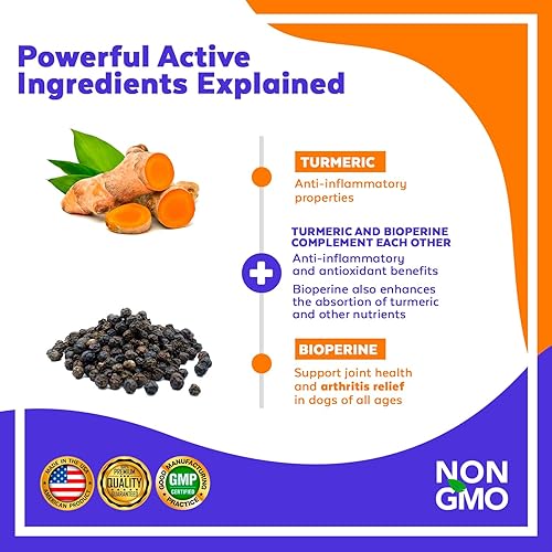 Miniatura 2 de Jack & Milo Cúrcuma para perros, suplemento antiinflamatorio, de cadera y articulaciones, alivio del dolor de artritis del perro, apoyo para la