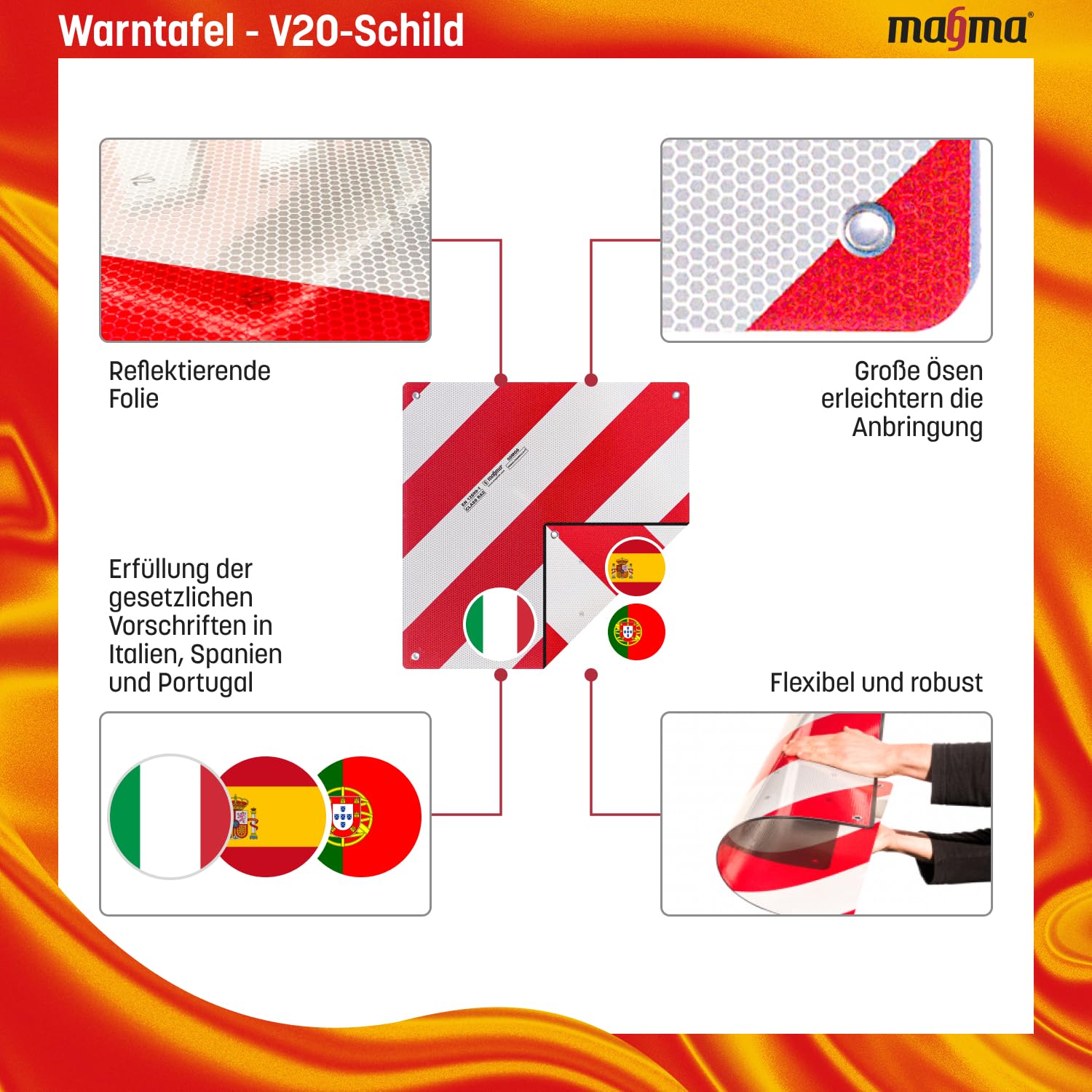 fahrradanhänger italien MAGMA 2in1 Warntafel und Spanien Fahrradträger. Für Heckträger, Anhänger, Warnschild für Wohnwagen, Wohnmobil, Auto. Camping, Abschleppen Rot-weiße Streifen, reflektierend Auto & Motorrad Femme Zündapp Z801 | Dein COLOR:Black