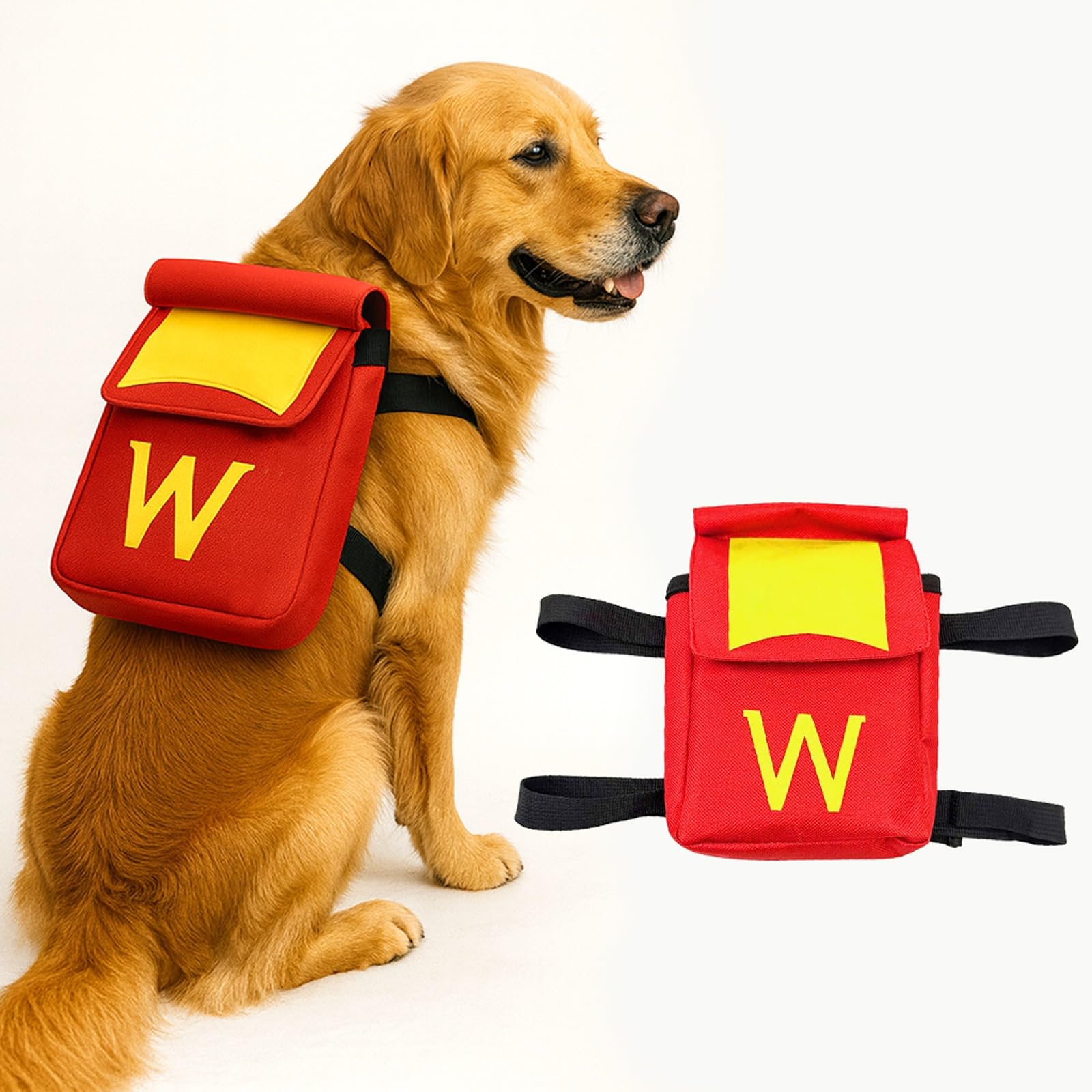 Colenumone Dog Backpack for Dog, Red Self Carrier Pet Pack with Pockets, Adjustable Hands-Free Travel Hiking Walking Vest, Cute "W" Superhero Design, Large Capacity