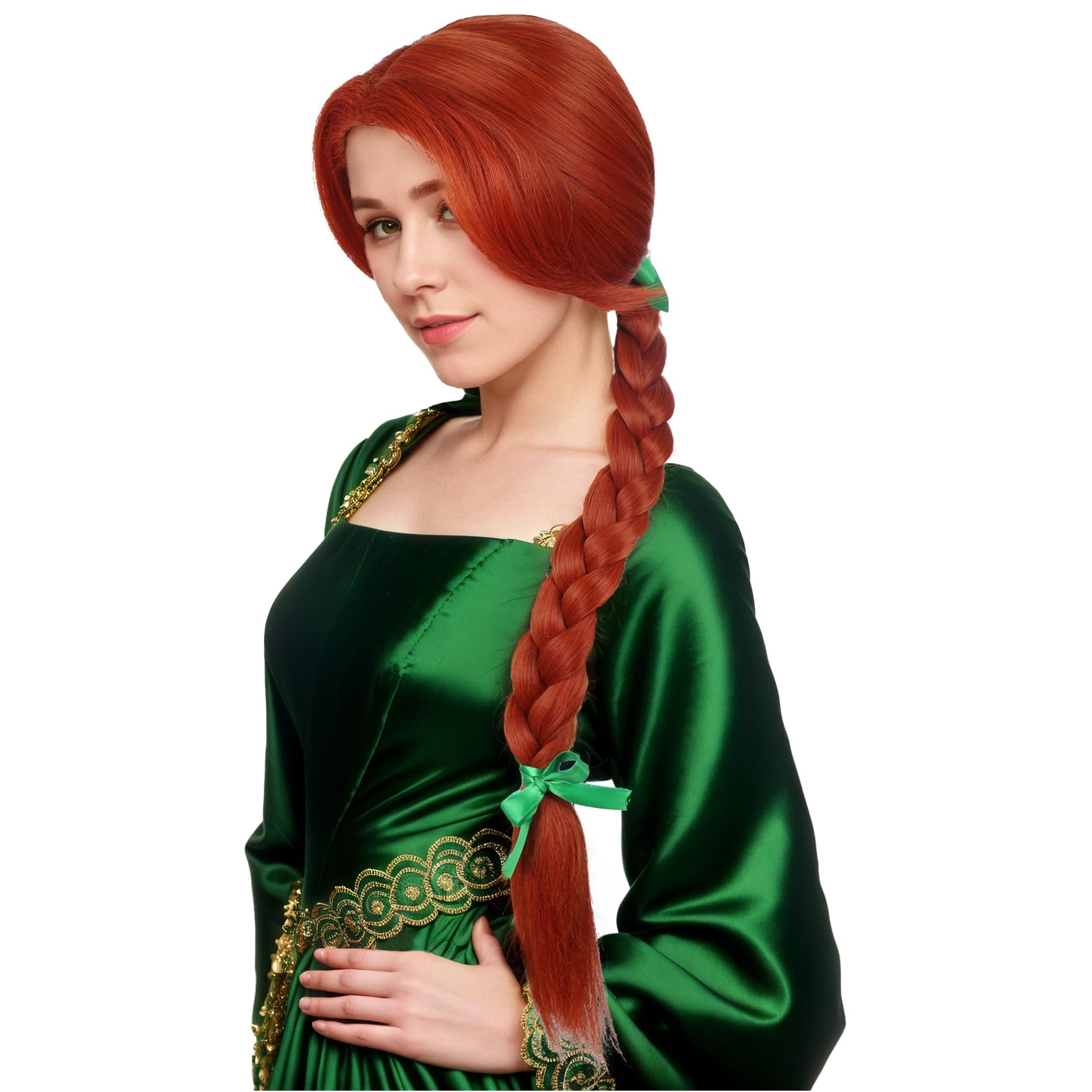 VGbeaty Women Long Reddish Brown Braided Wig Princess Anime Cosplay Funny Wig Heat Resistant Synthetic Fiber Soft Durable Adjustable Size Breathable Cap for Halloween Costume Fancy Party