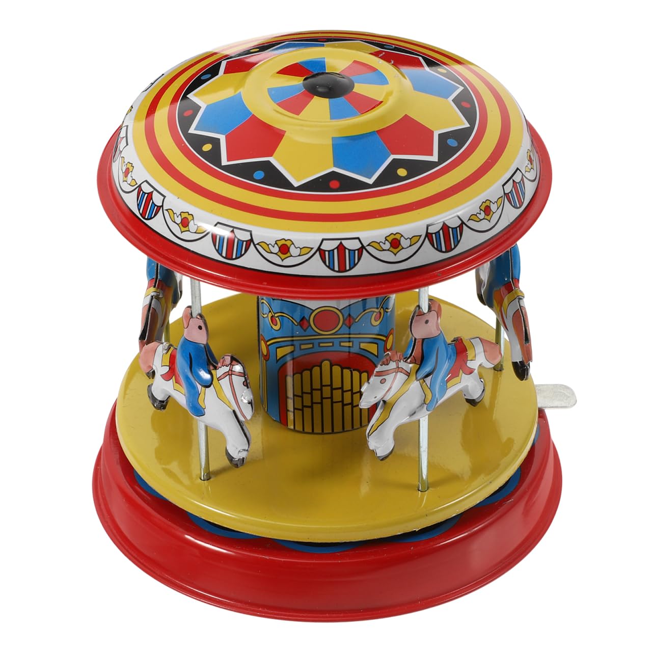 STOBOK 1Pc Tin Retro Merry-Go-Round Wind up Toy, Vintage Clockwork Carousel for Kids Play, Home Decor, Collectible Metal Toy for Bars and Clubs, 4.13 Inch
