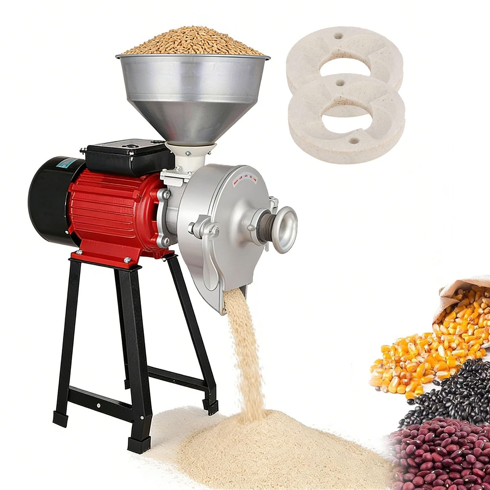 Broyeur de Grains Électrique Sec et Humide pour Famille et Ferme - Moulin pour Faire de la Farine et du Lait de Soja - Machine à Broyer le Maïs et le Riz avec Haute Efficacité