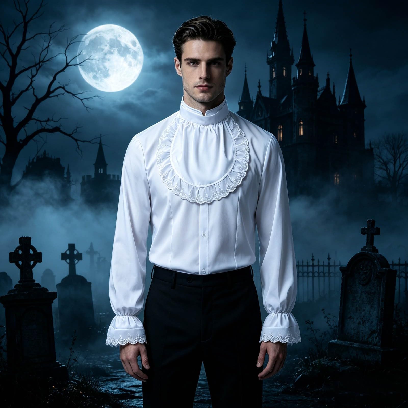 Generico Camicia Uomo Coreana-Maglietta Medievale di Halloween per Occasioni Festive – Maglietta Classica in Stile Gotico Medievale per