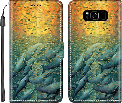 Miniatura 2 de Wallet Case for Samsung Galaxy S8 Case Dolphin-aa513 Flip Phone Case Folio Credit Cards Holder Wrist Strap PU Leather Kickstand Slots Flip Case with